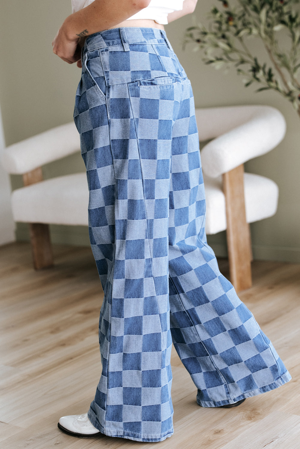 Dusk Blue Checkered Denim Jeans