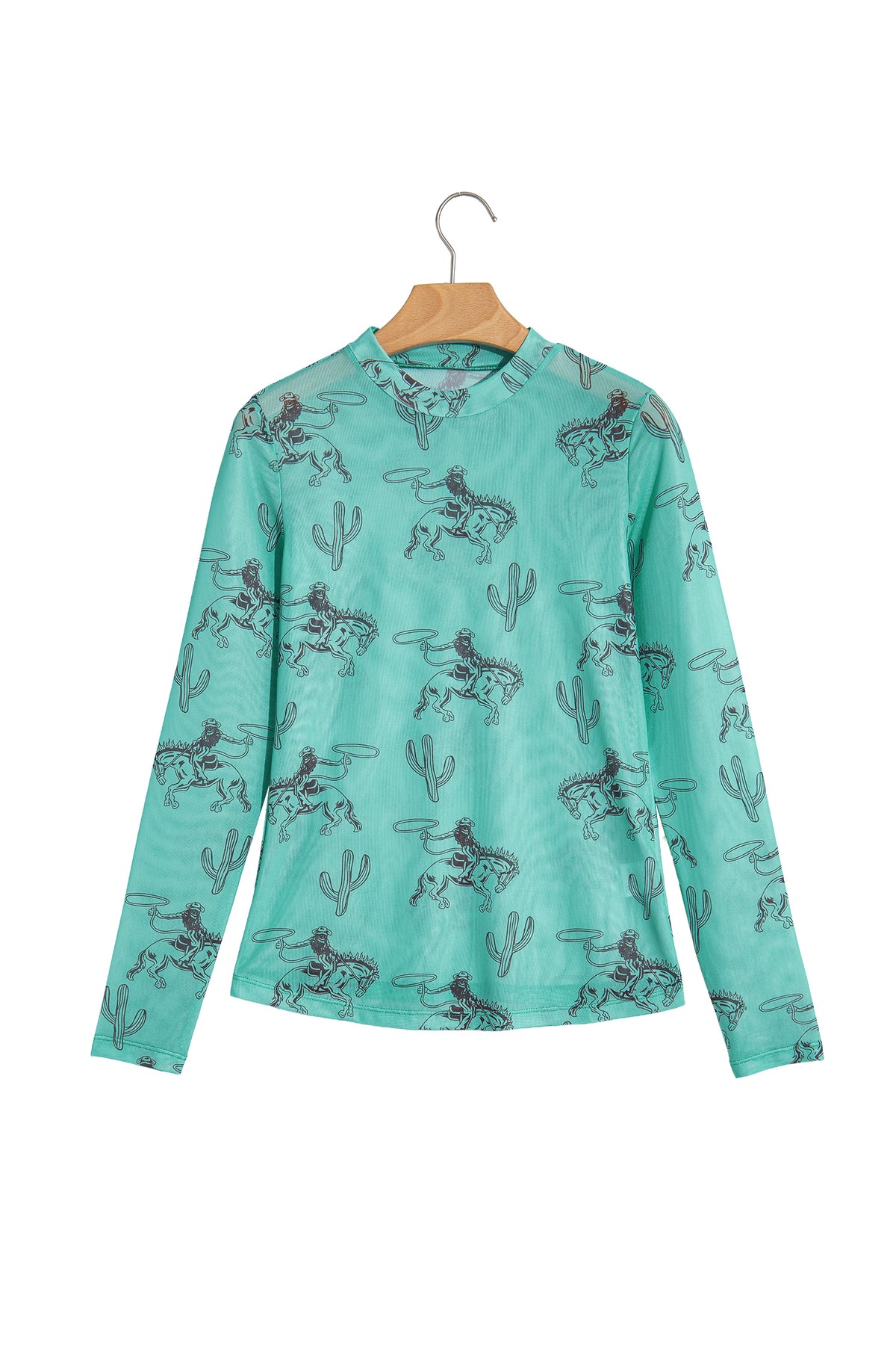 Turquoise Western Mesh Top