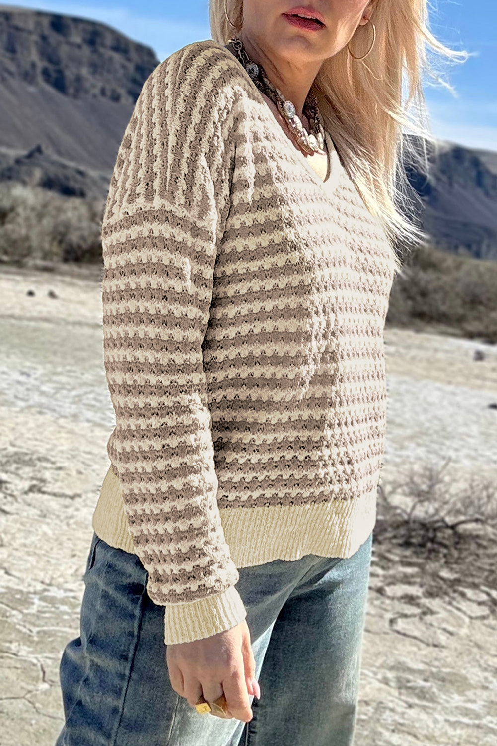 Khaki Stripe Plus Size Sweater