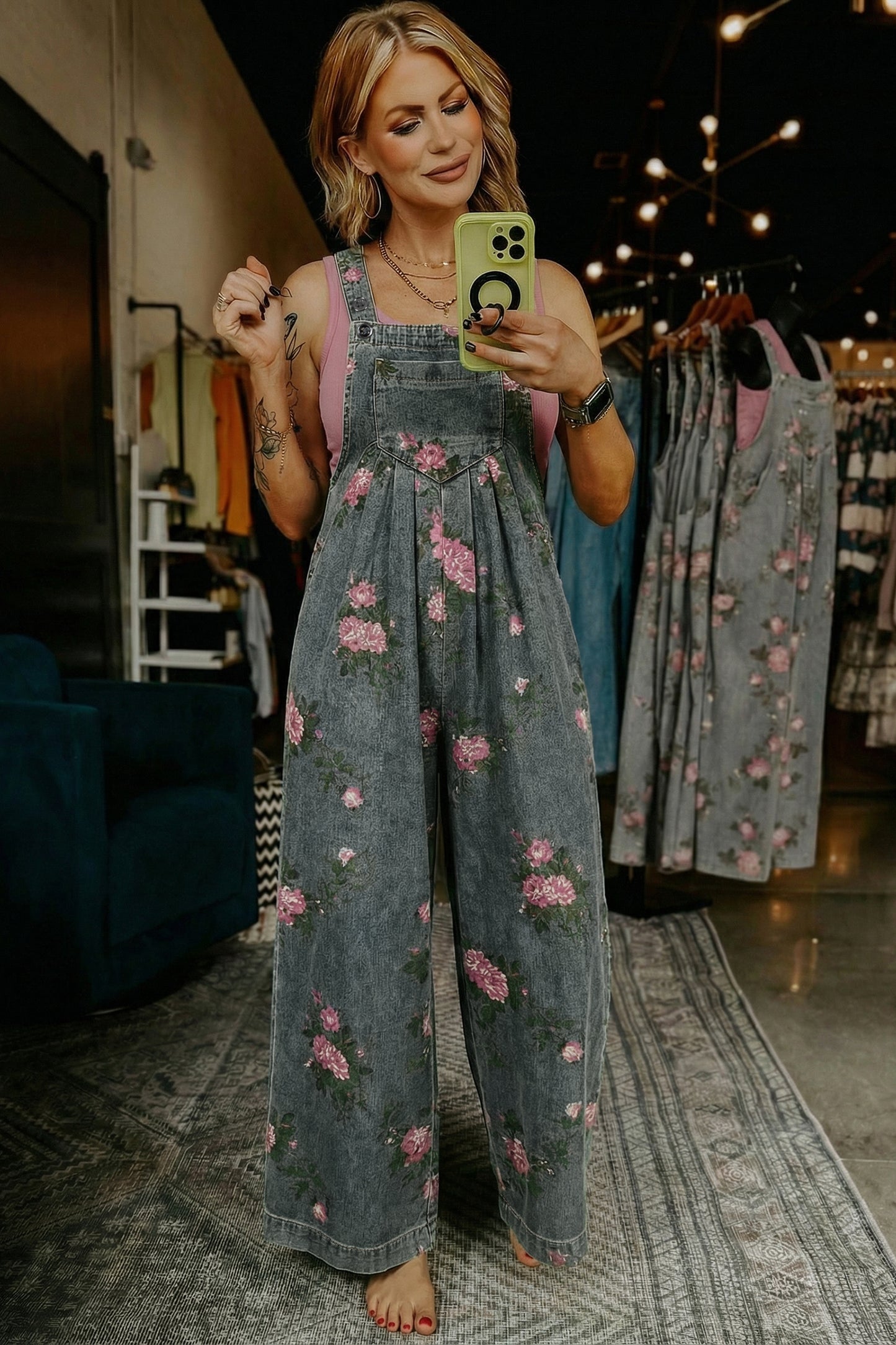 Floral Print Denim Jumpsuit
