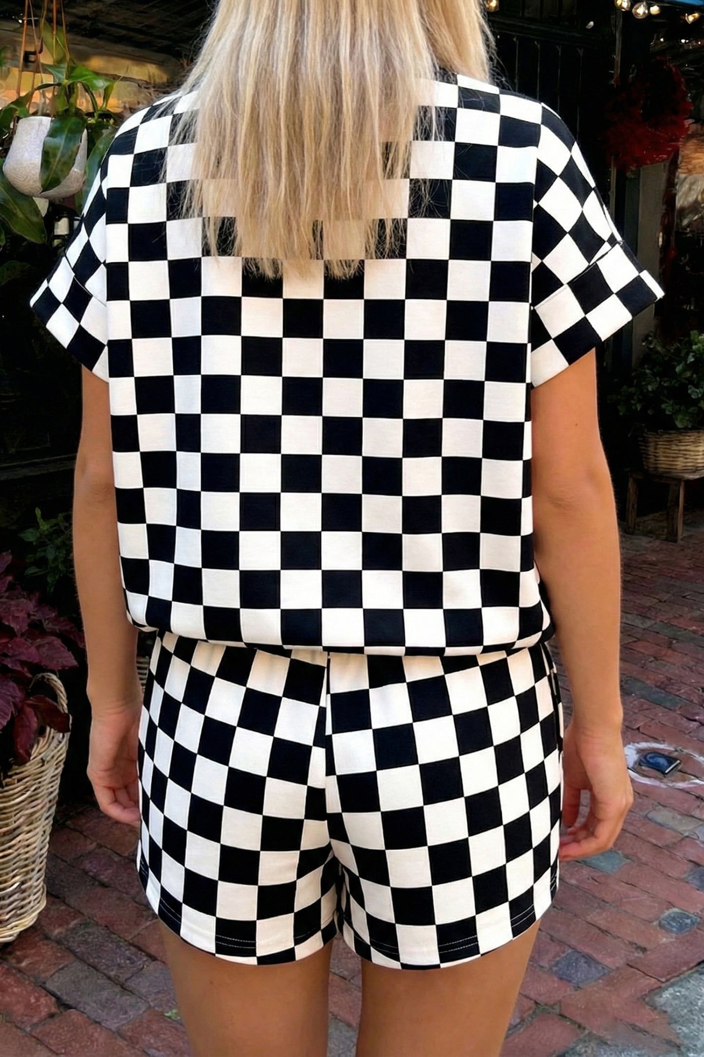 Black Checkered Short Set