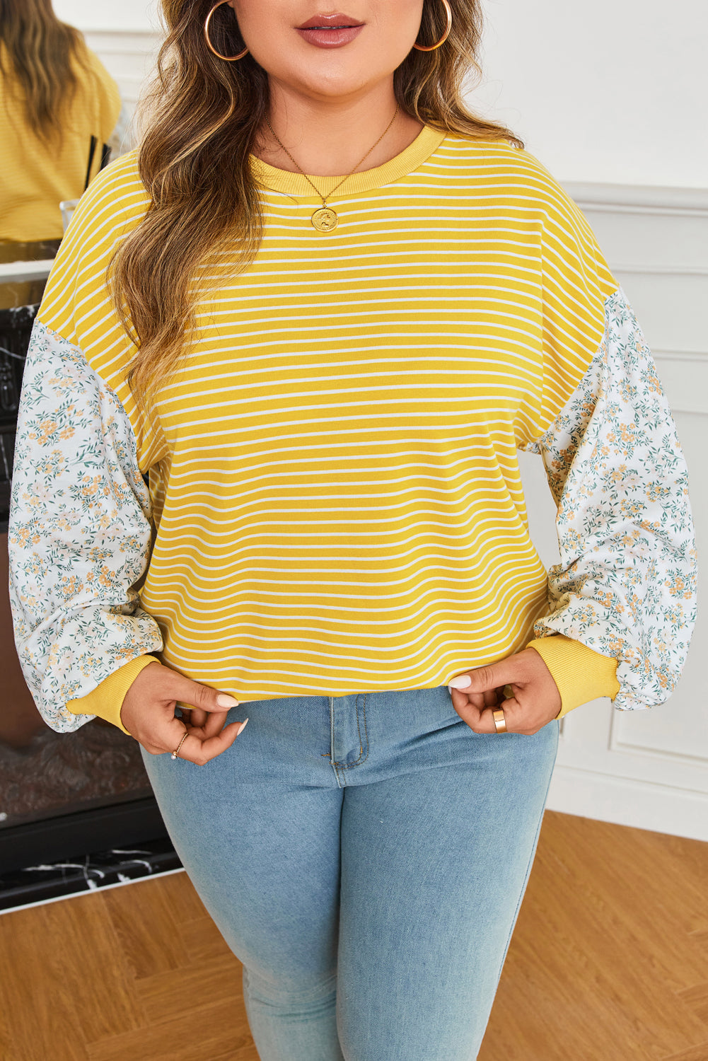 Yellow Stripe Striped Plus Size Top