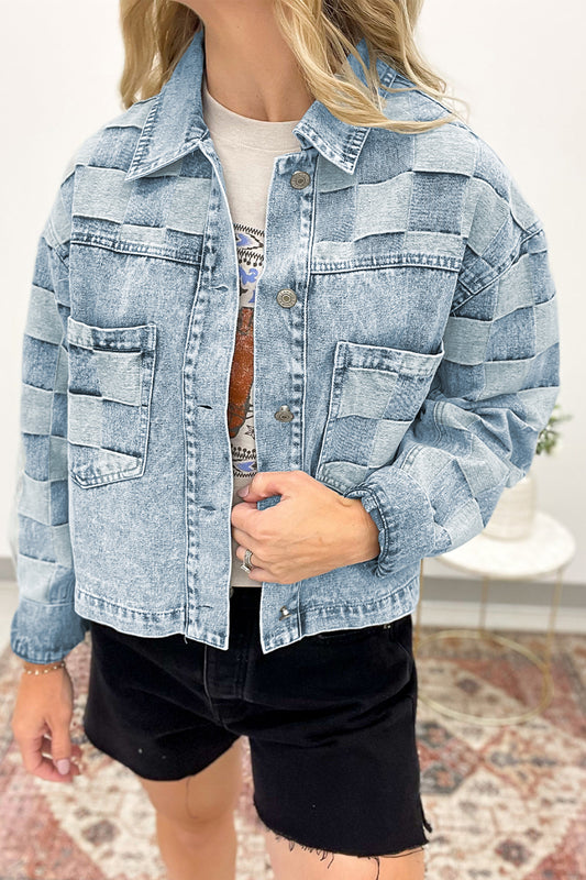 Baby Blue Patchwork Casual Jacket