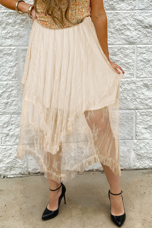 Apricot Lace Maxi Skirt