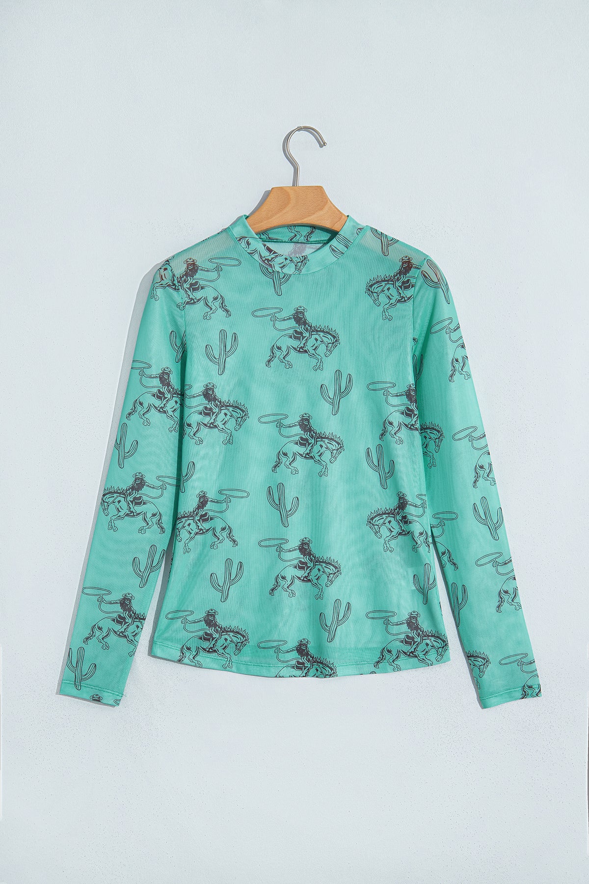 Turquoise Western Mesh Top