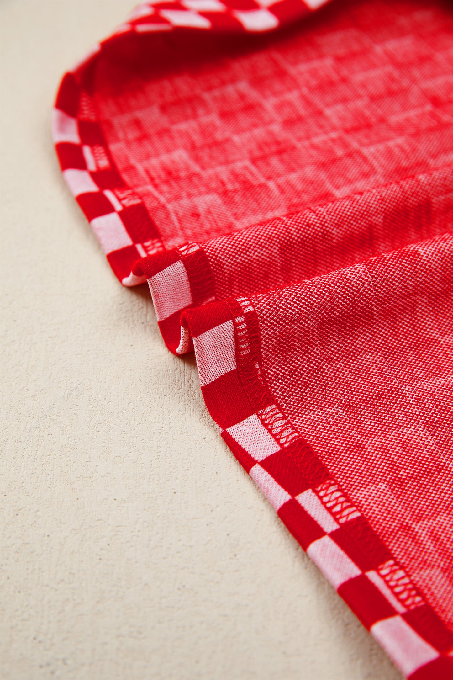 Red Checkered Ruffle Sleeve Top