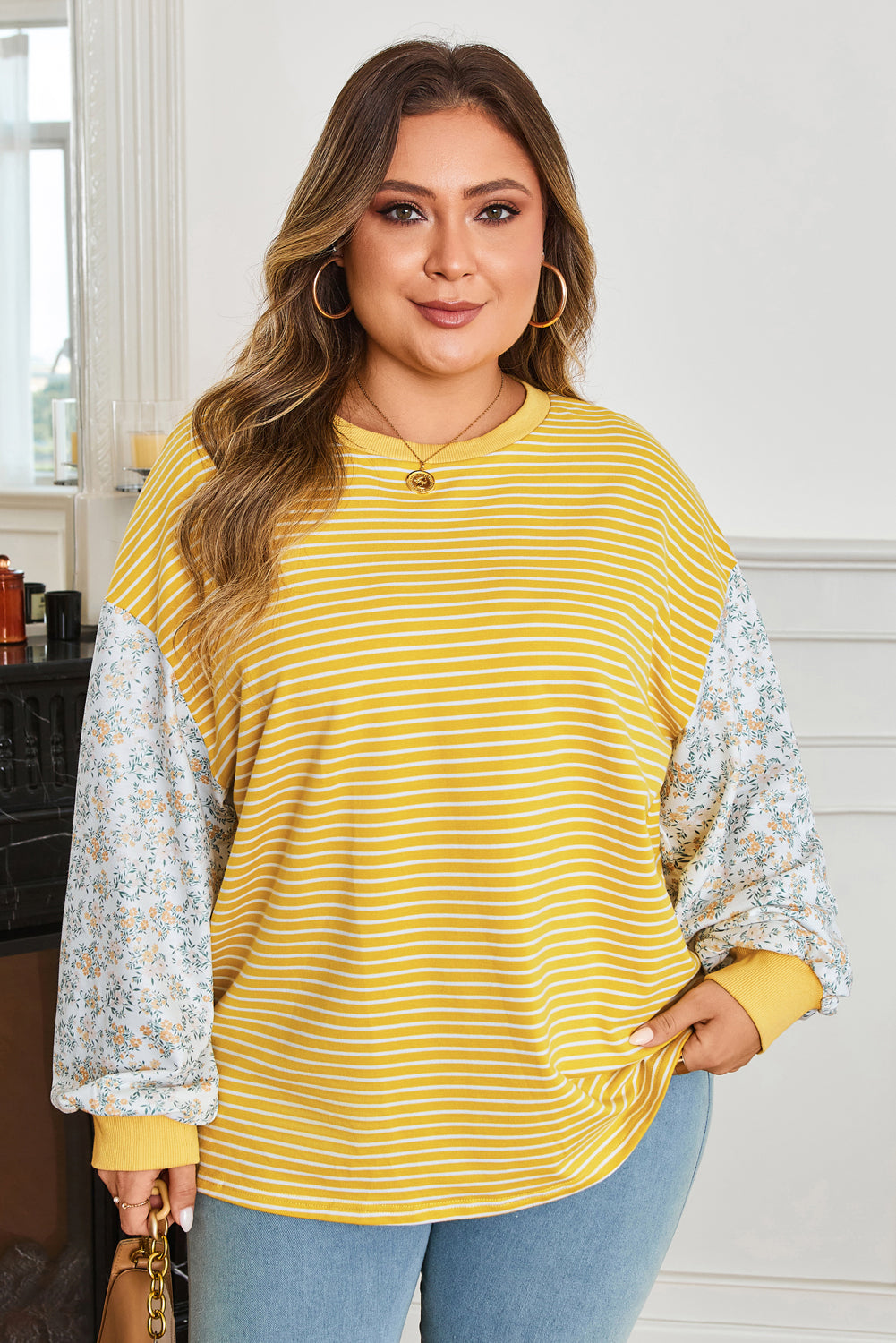 Yellow Stripe Striped Plus Size Top