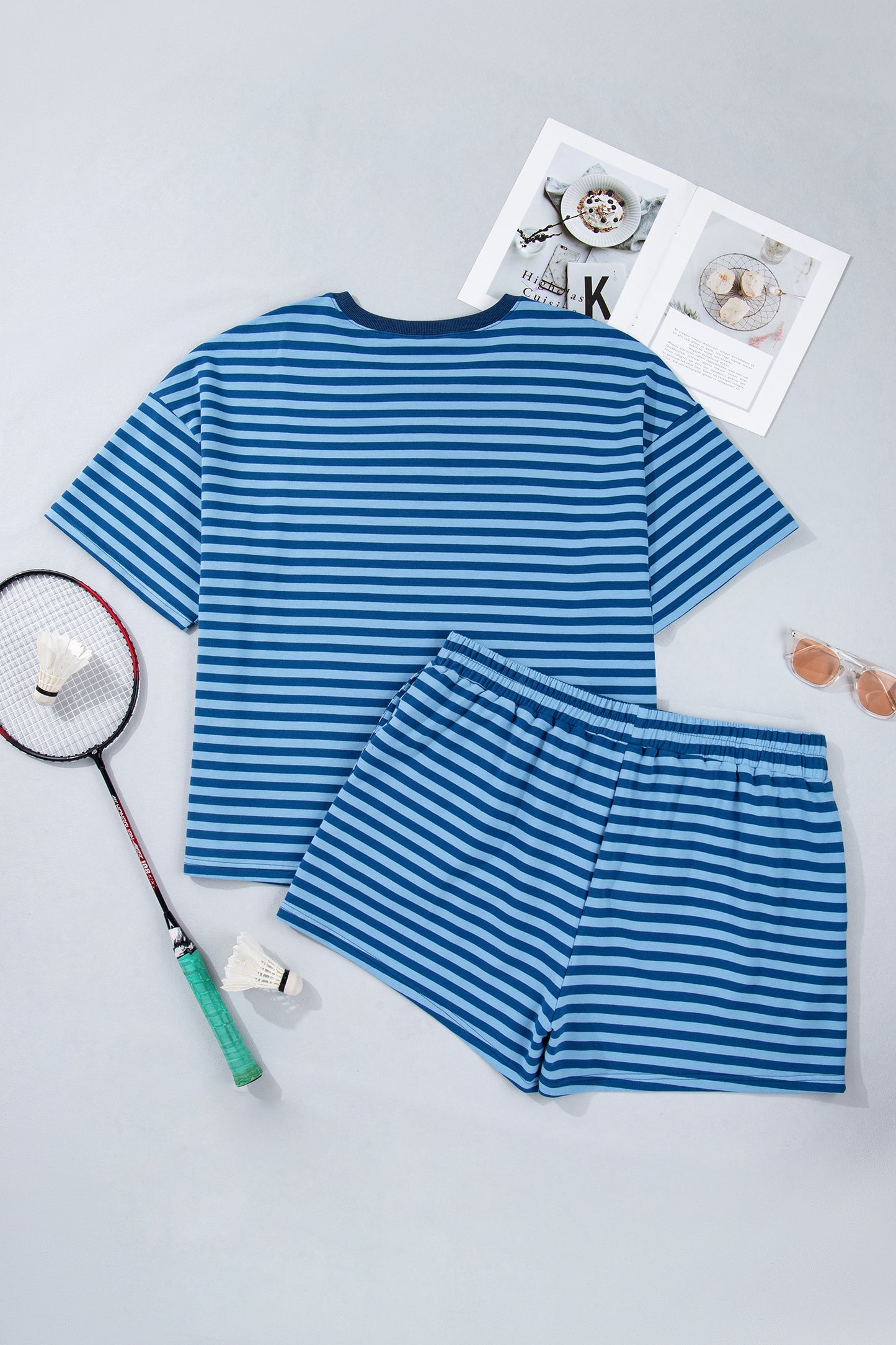 Blue Stripe Plus Size Shorts Set