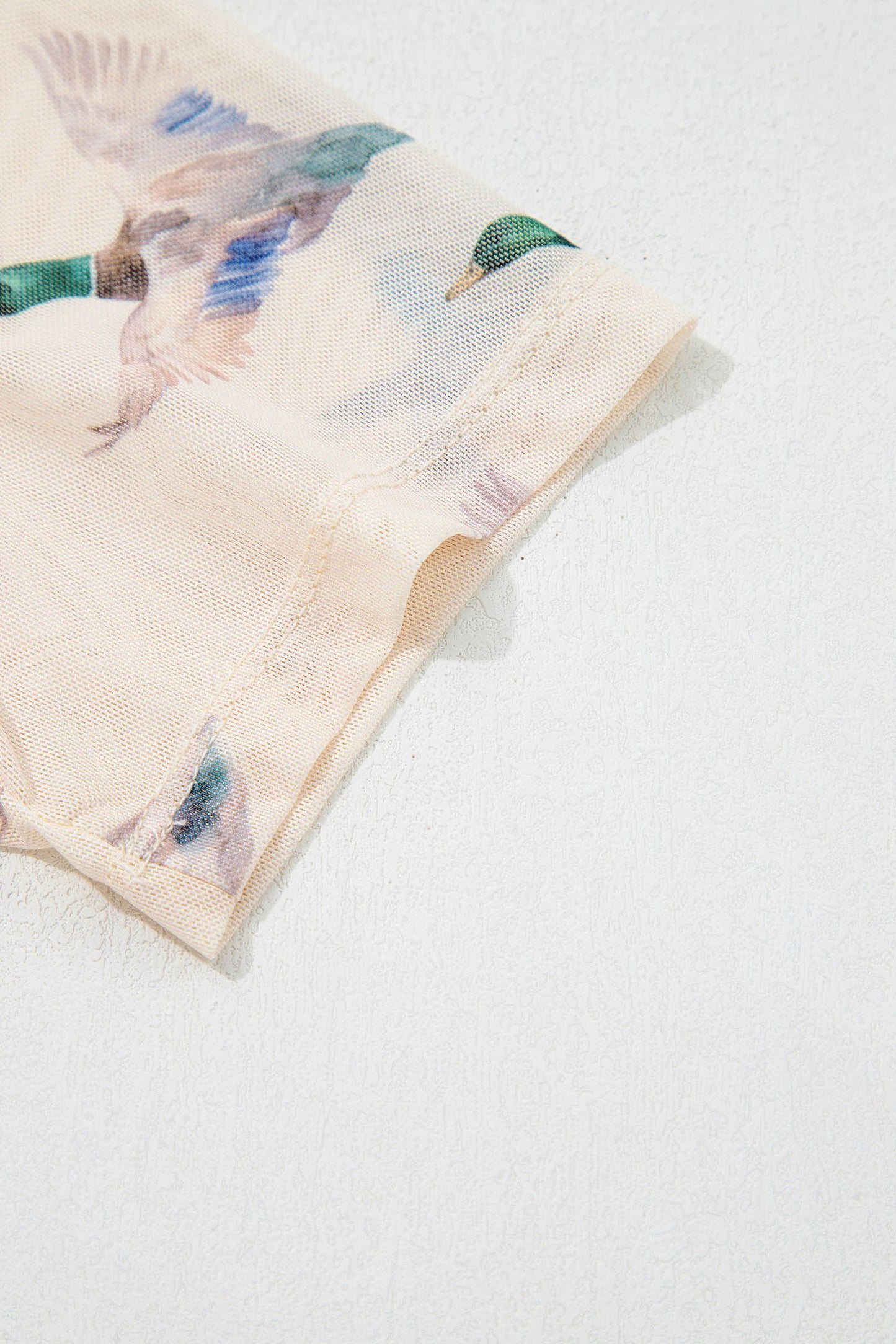 Beige Mallard Sheer Mesh Short Sleeve Top