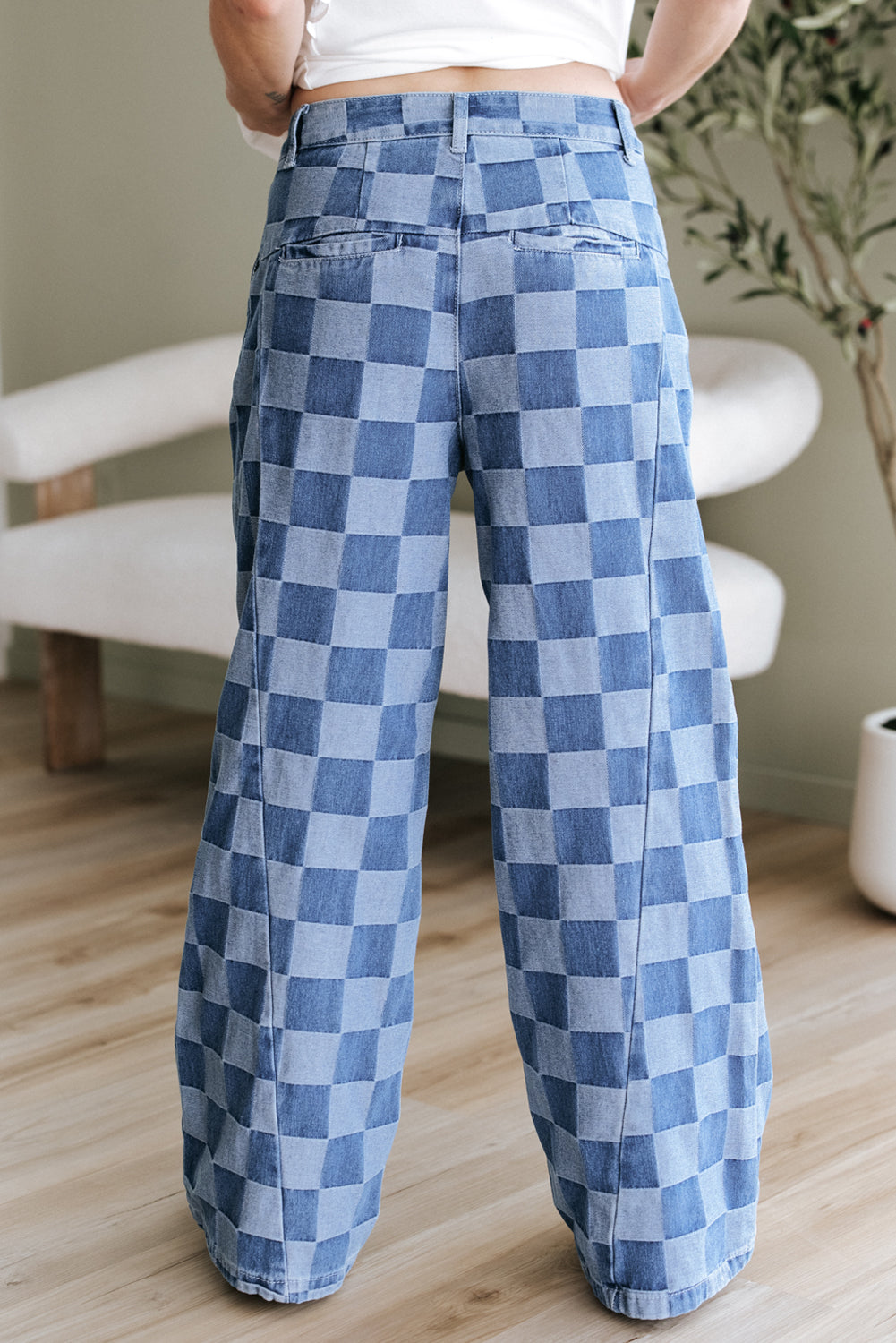 Dusk Blue Checkered Denim Jeans