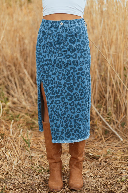 Leopard Denim Skirt