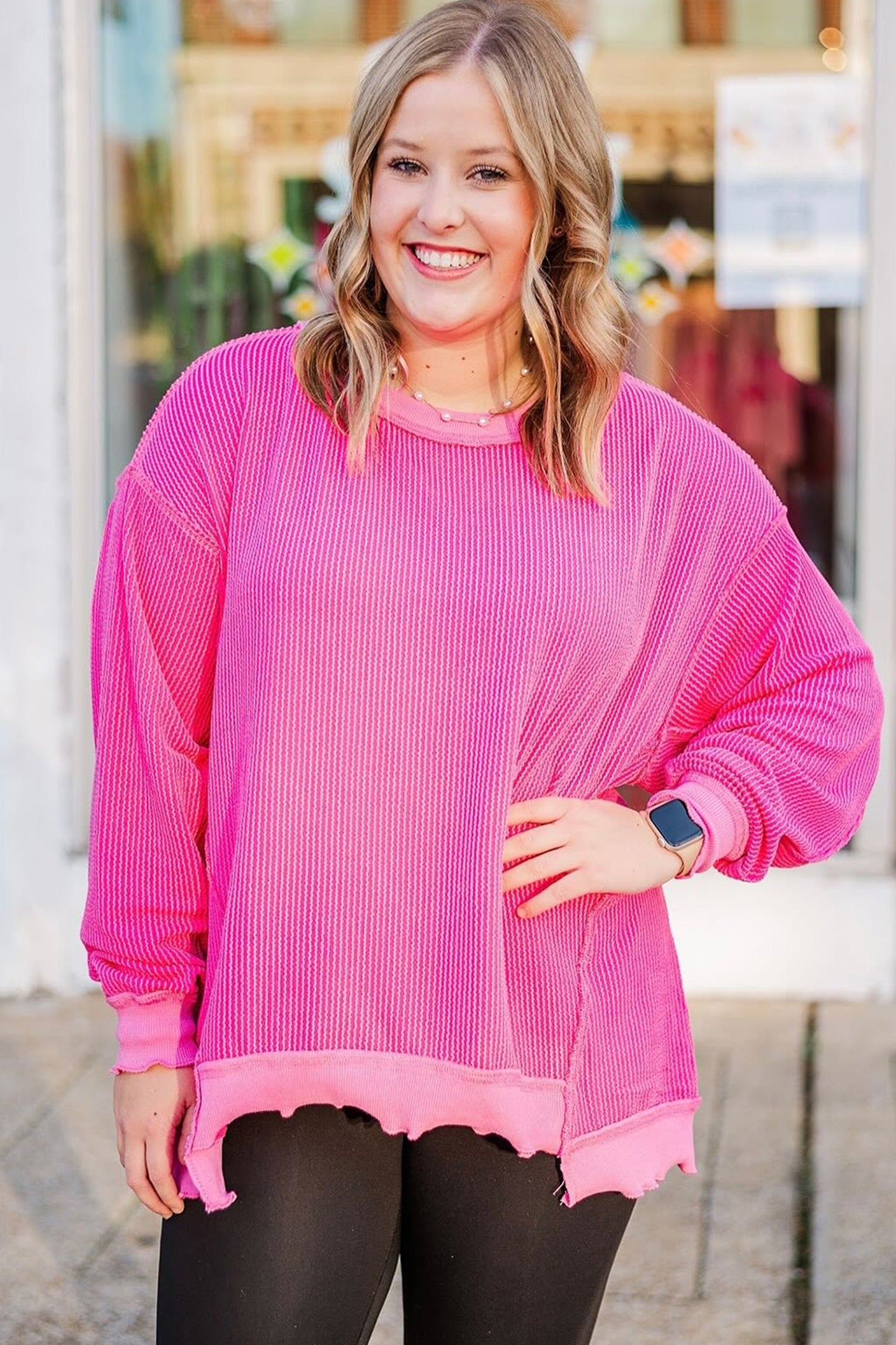 Rose Two Tone Plus Size Twisted Rib Top