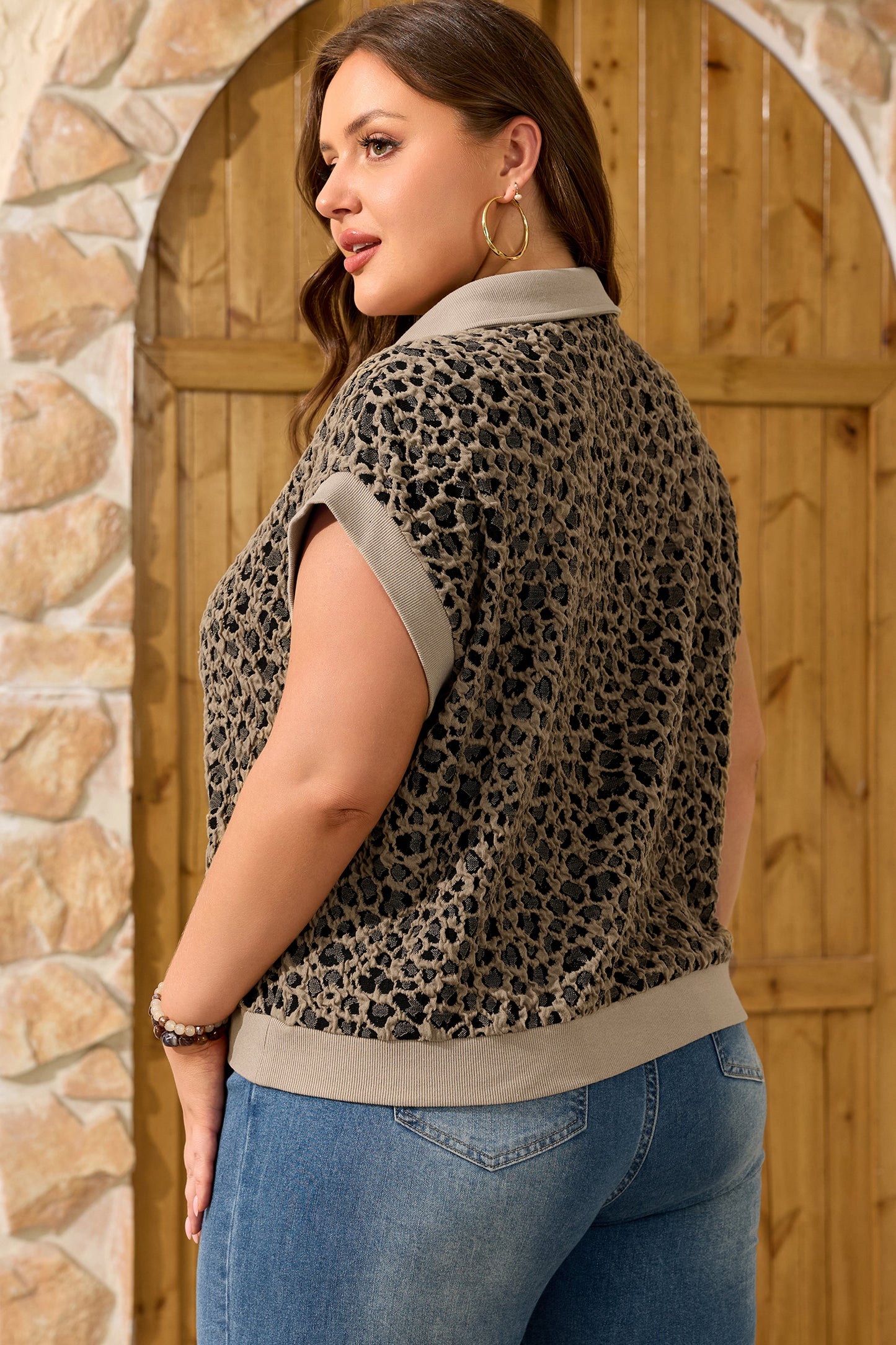 Beige Ribbed Leopard Plus Top