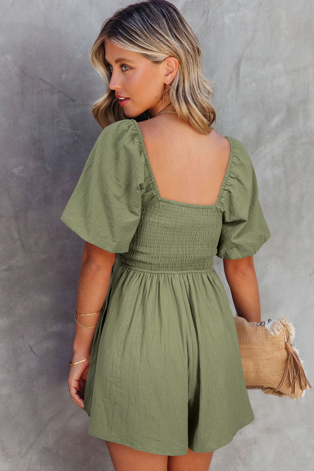 Jungle Green Puff Romper