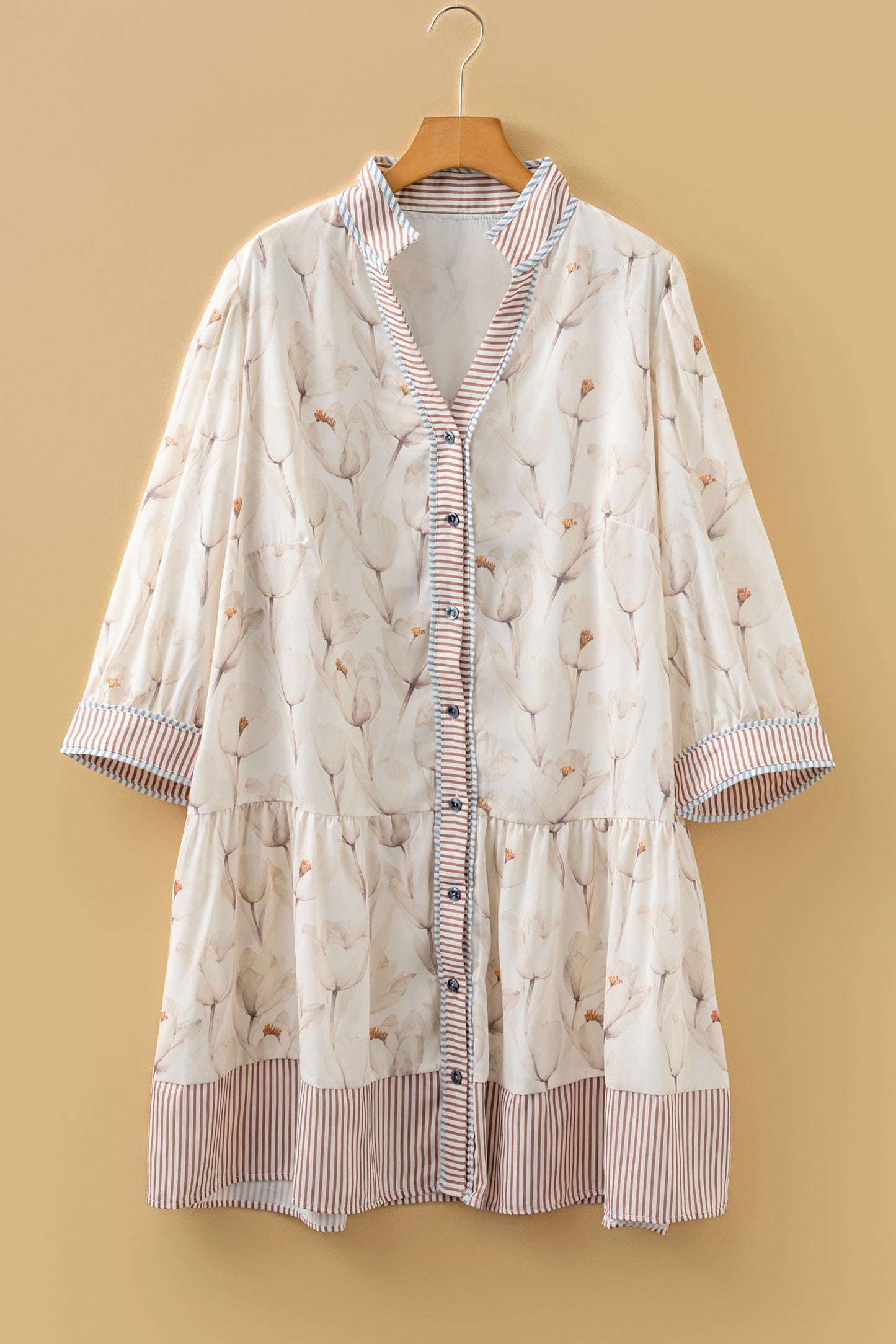 Plus Size Floral Patchwork Button Down A-line Dress