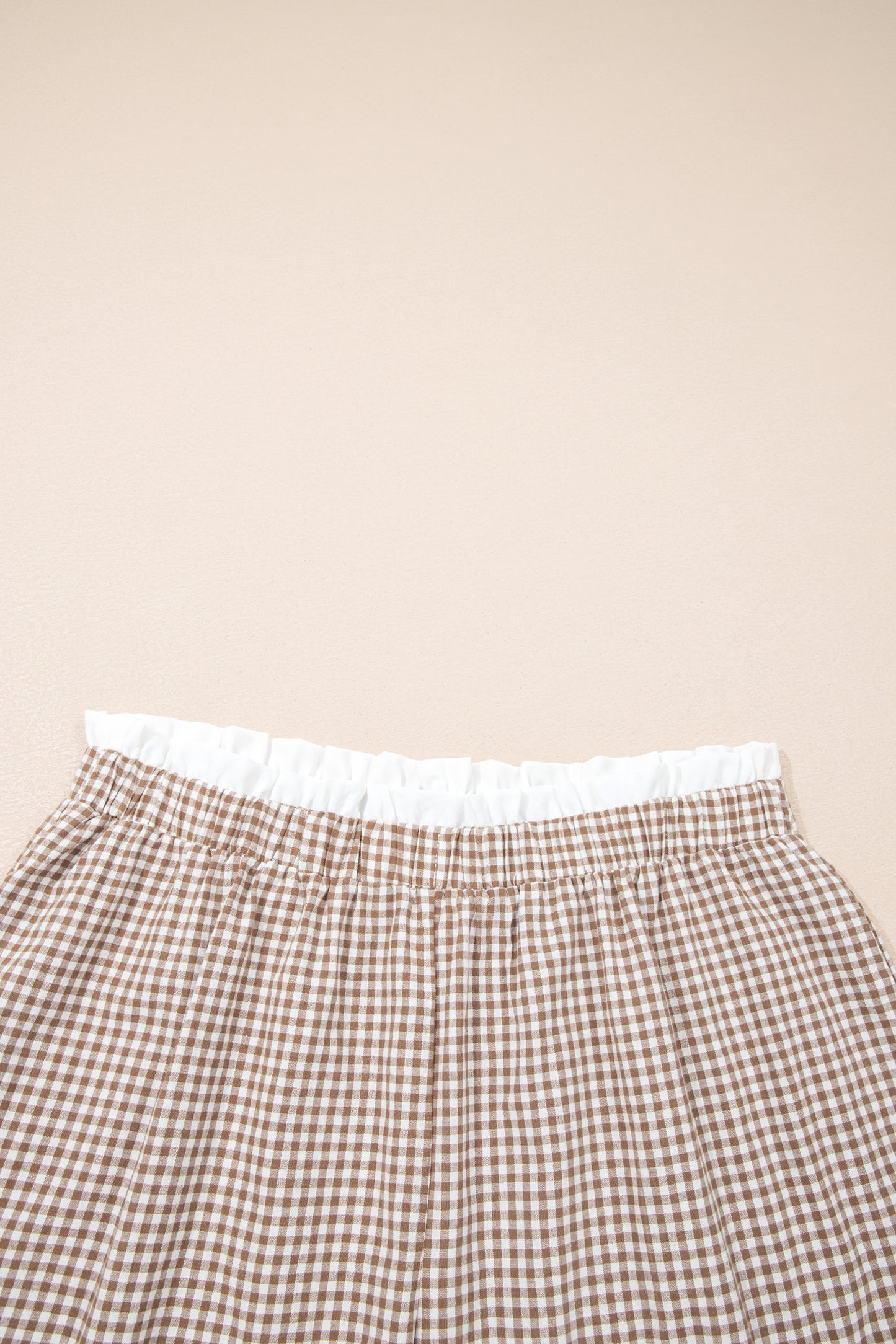 Khaki Contrast Trim Plaid Print Plus Size Shorts