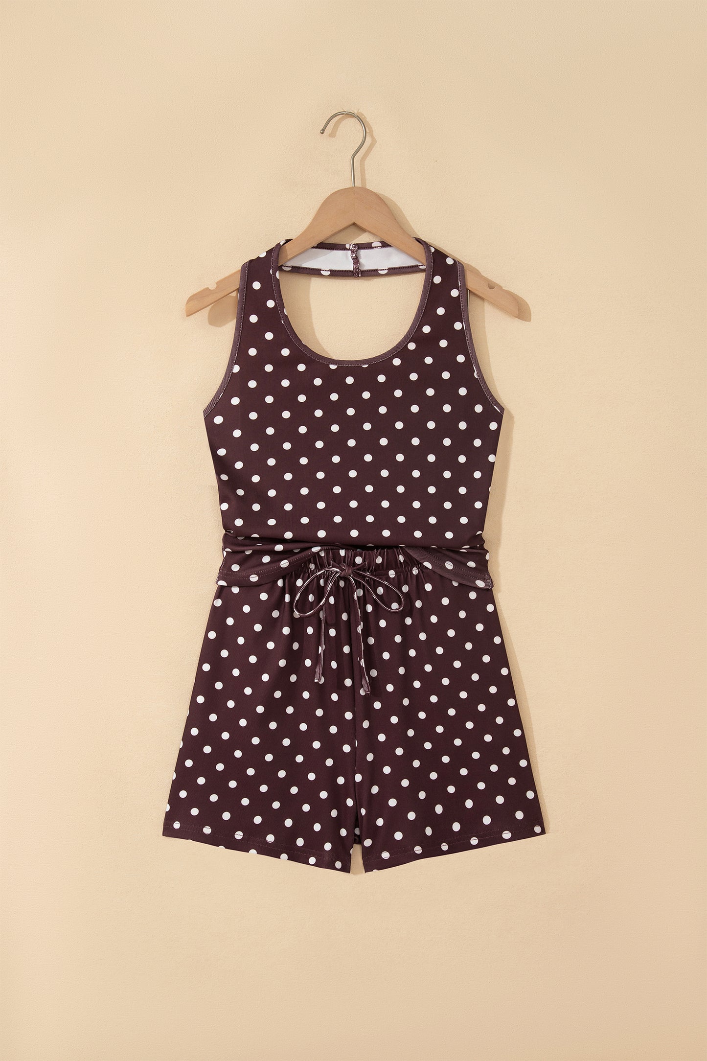 Brown Polka Dot Halter Short Set