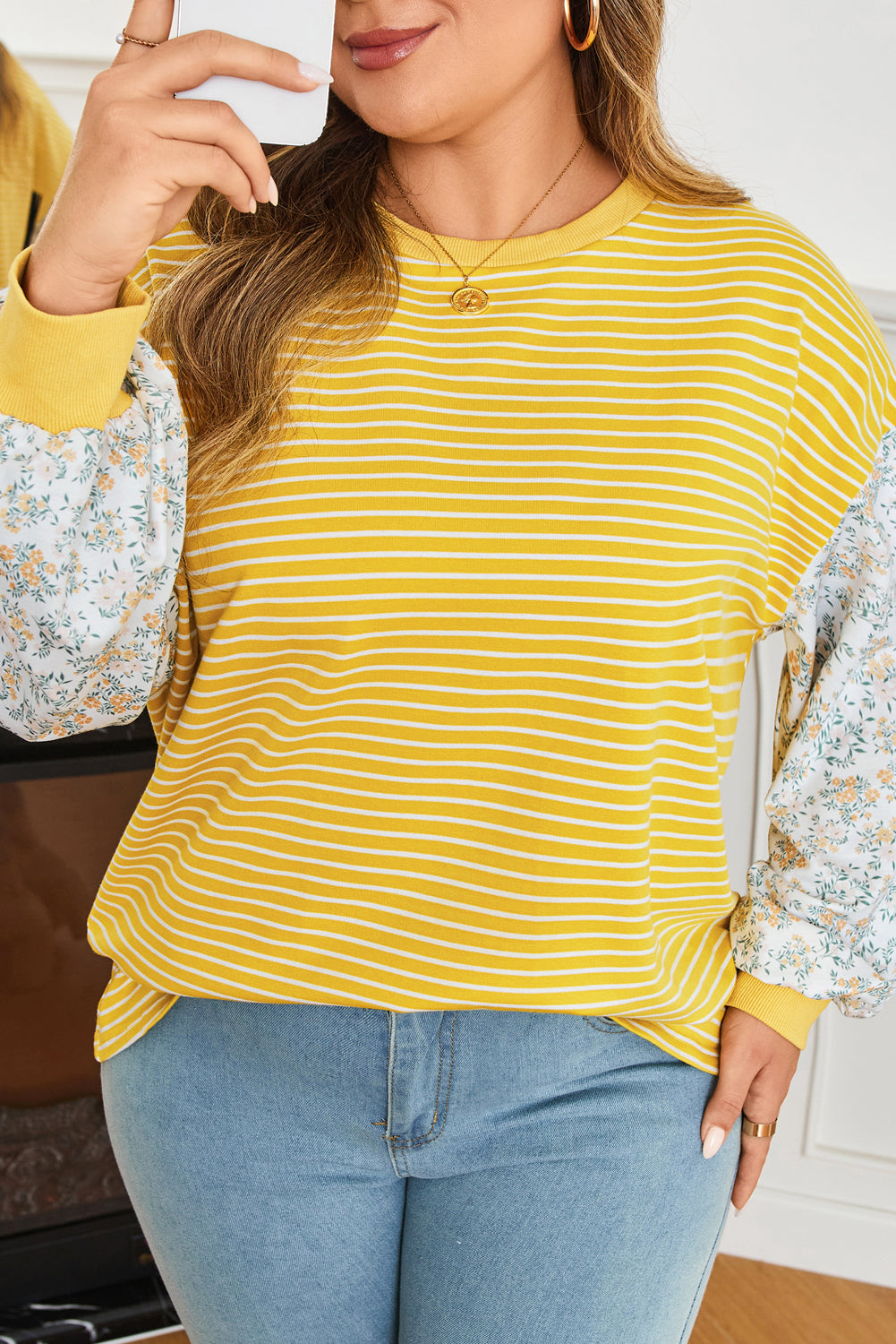 Yellow Stripe Striped Plus Size Top