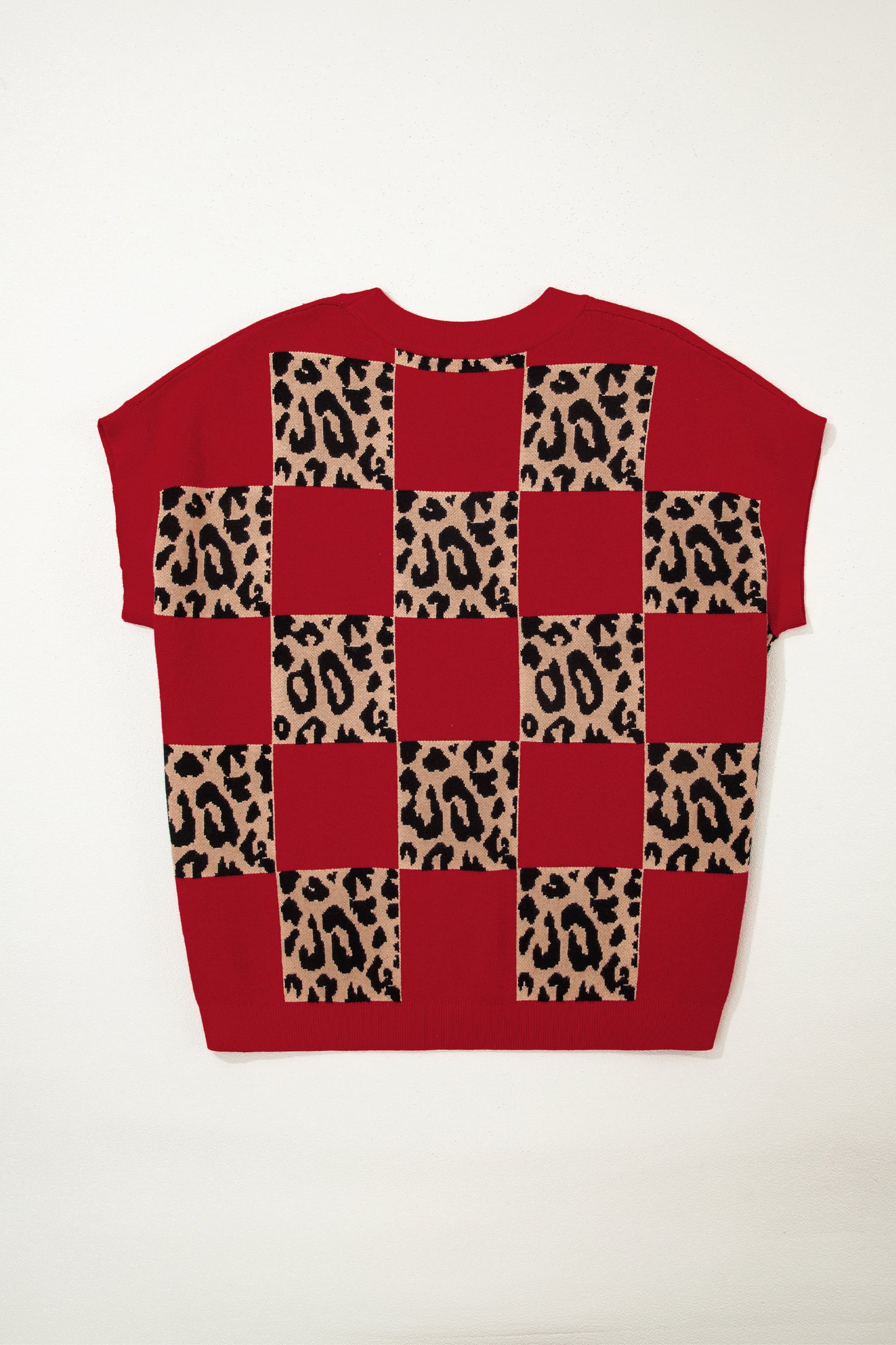 Red Plus Leopard Short Sleeve Sweater
