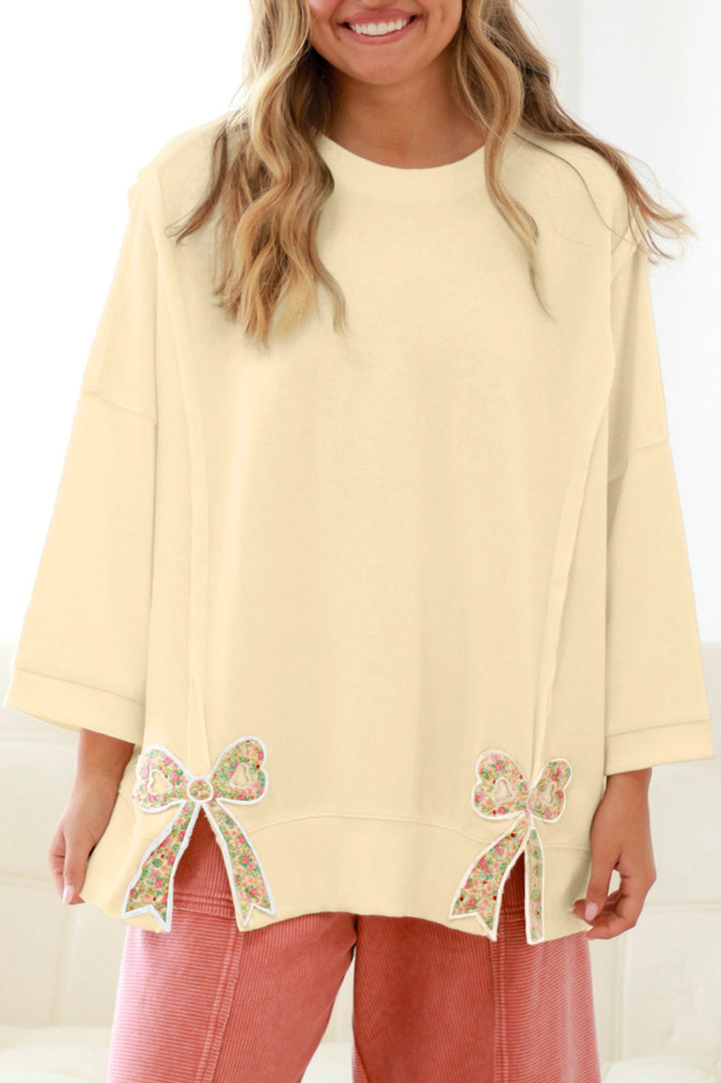 Bow Plus Size Patched Pullover