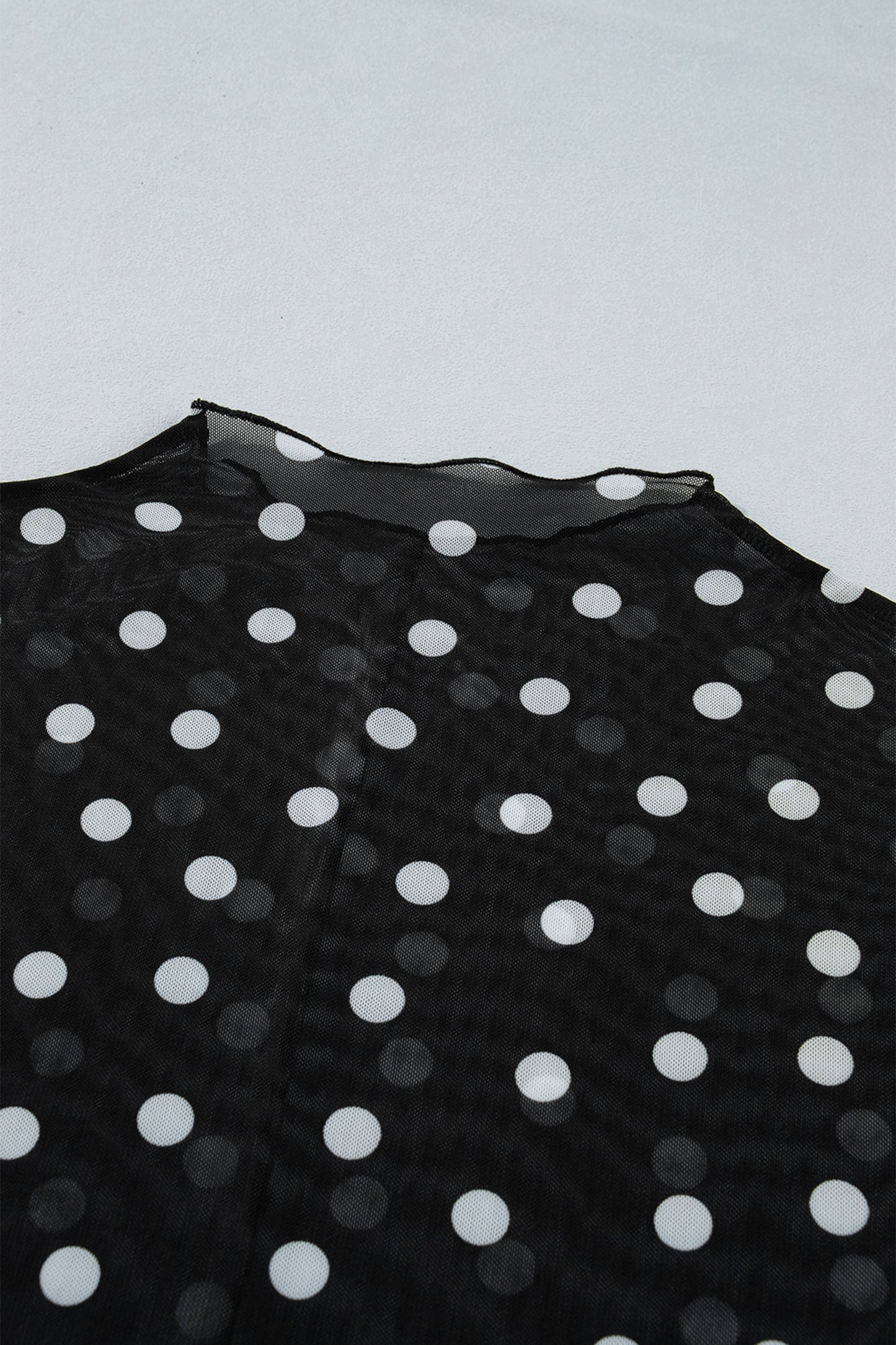 Black Plus Size Mock Neck Polka Dot Long Sleeve Mesh Top