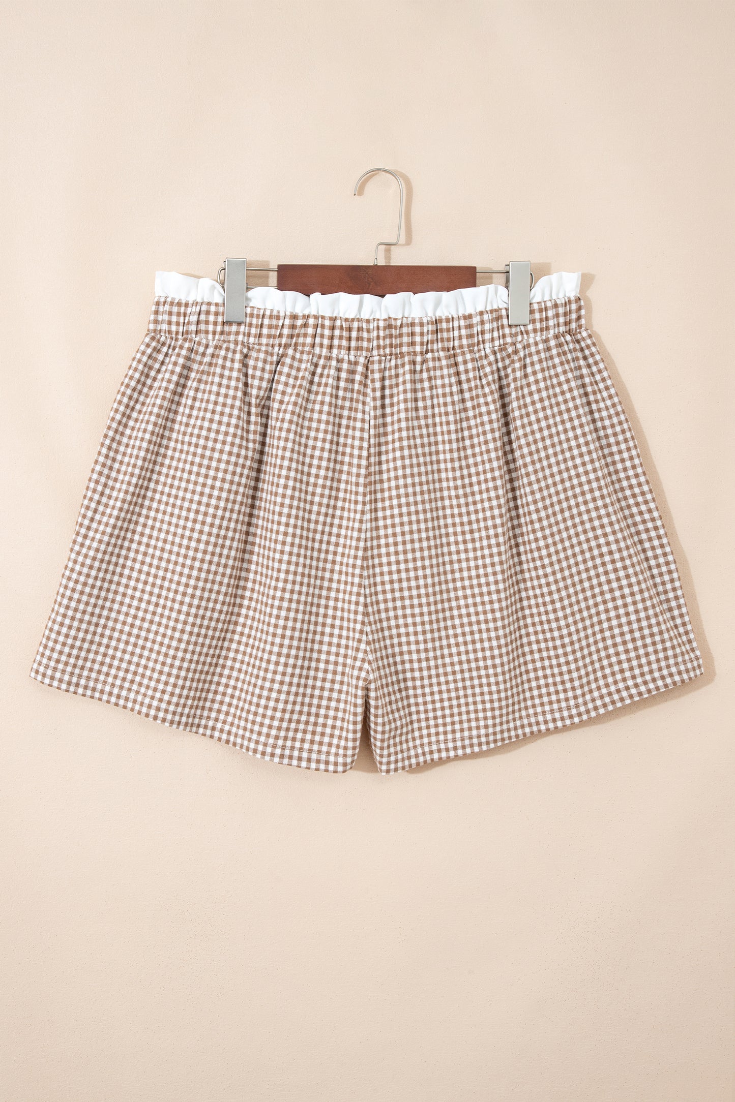 Khaki Contrast Trim Plaid Print Plus Size Shorts
