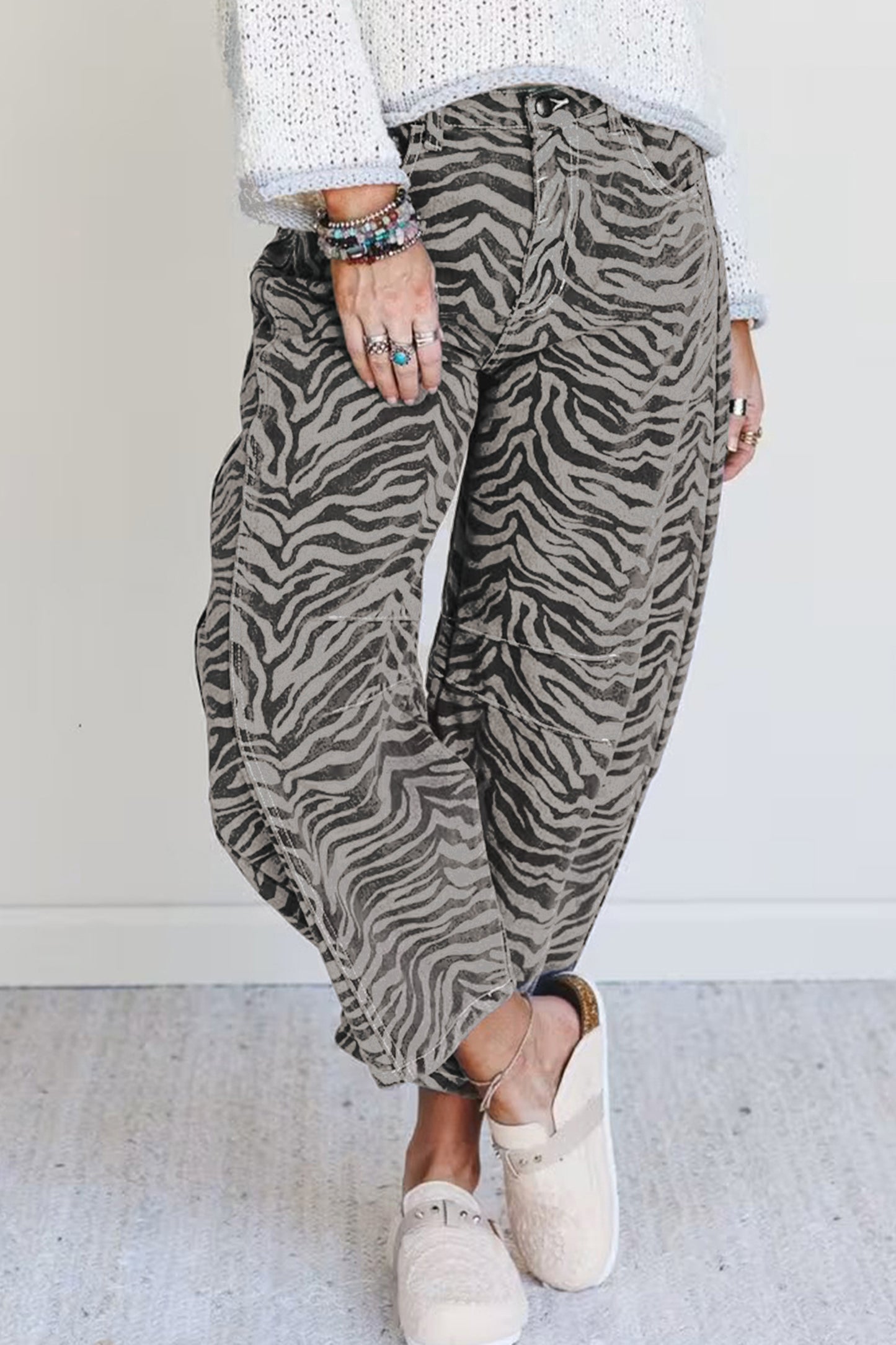 Gray Zebra Stripe Jeans