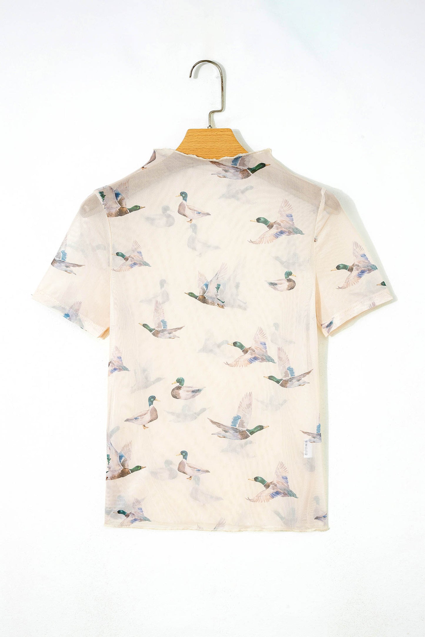 Beige Mallard Sheer Mesh Short Sleeve Top