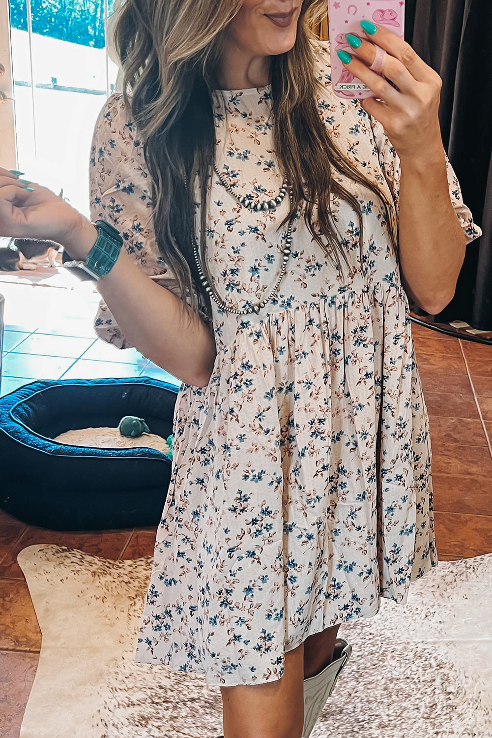 Beige Floral Mini Dress