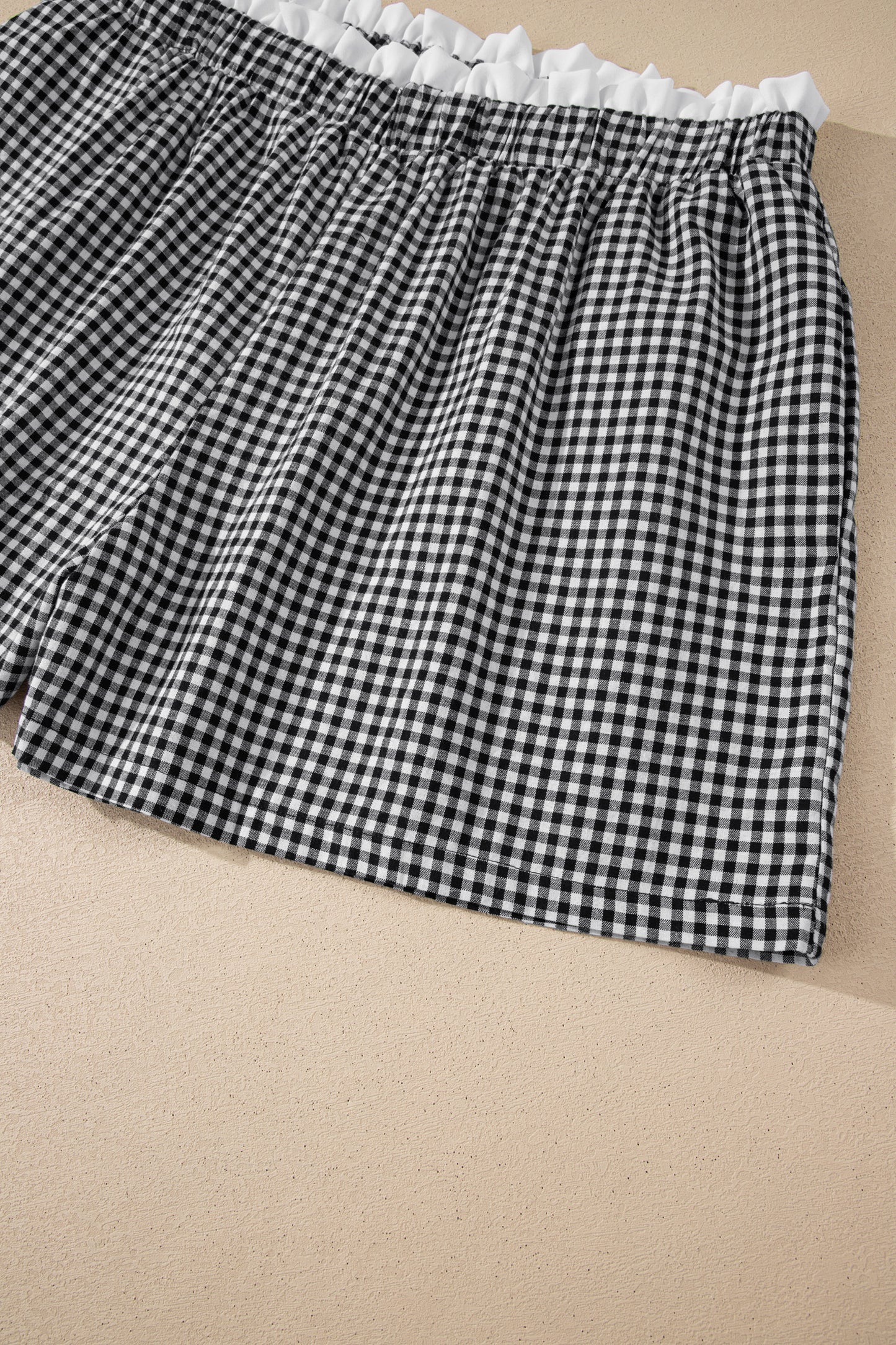 Black Contrast Trim Plaid Print Plus Size Shorts