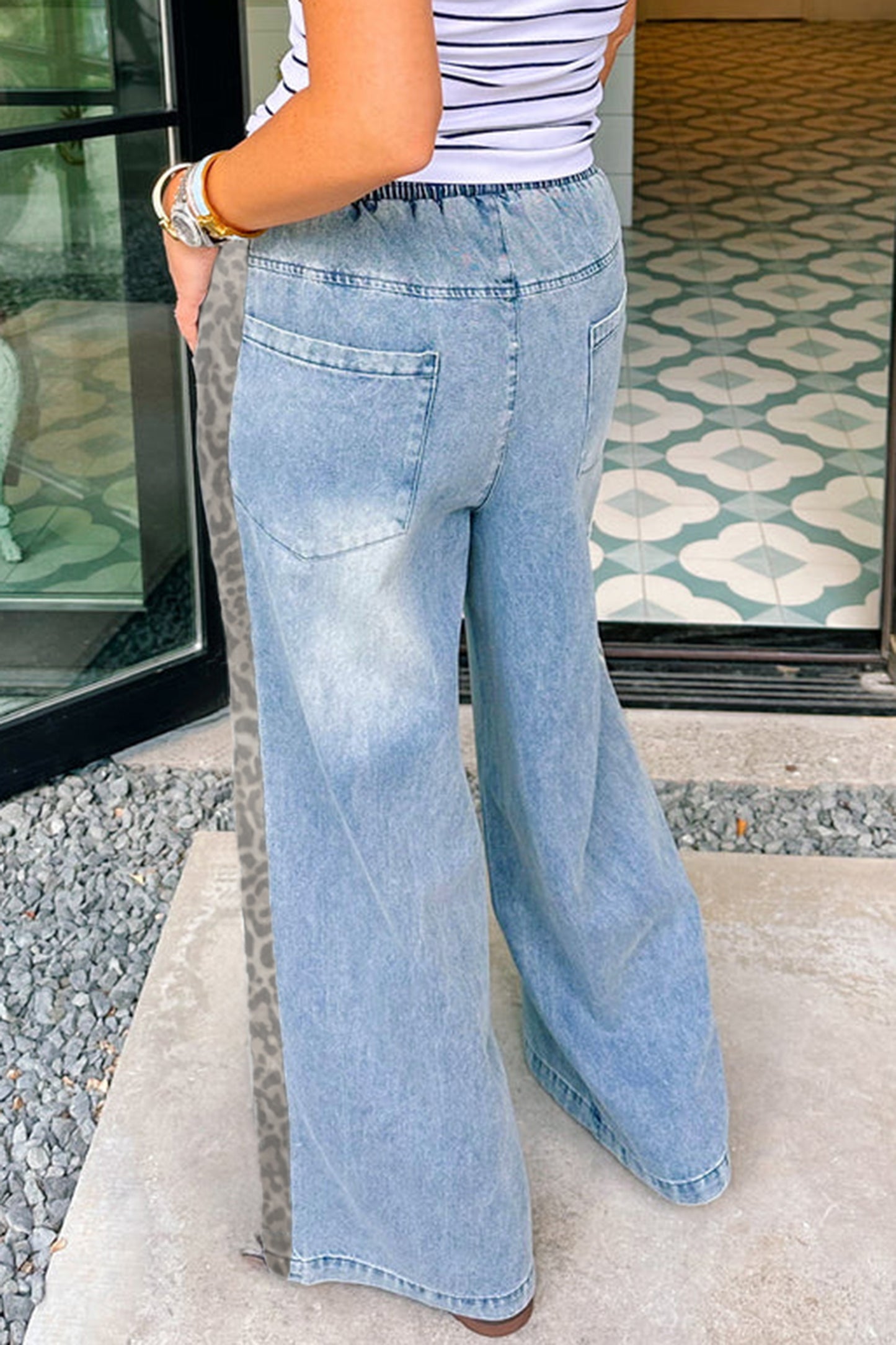 Beau Leopard Striped-Wide Leg Jeans