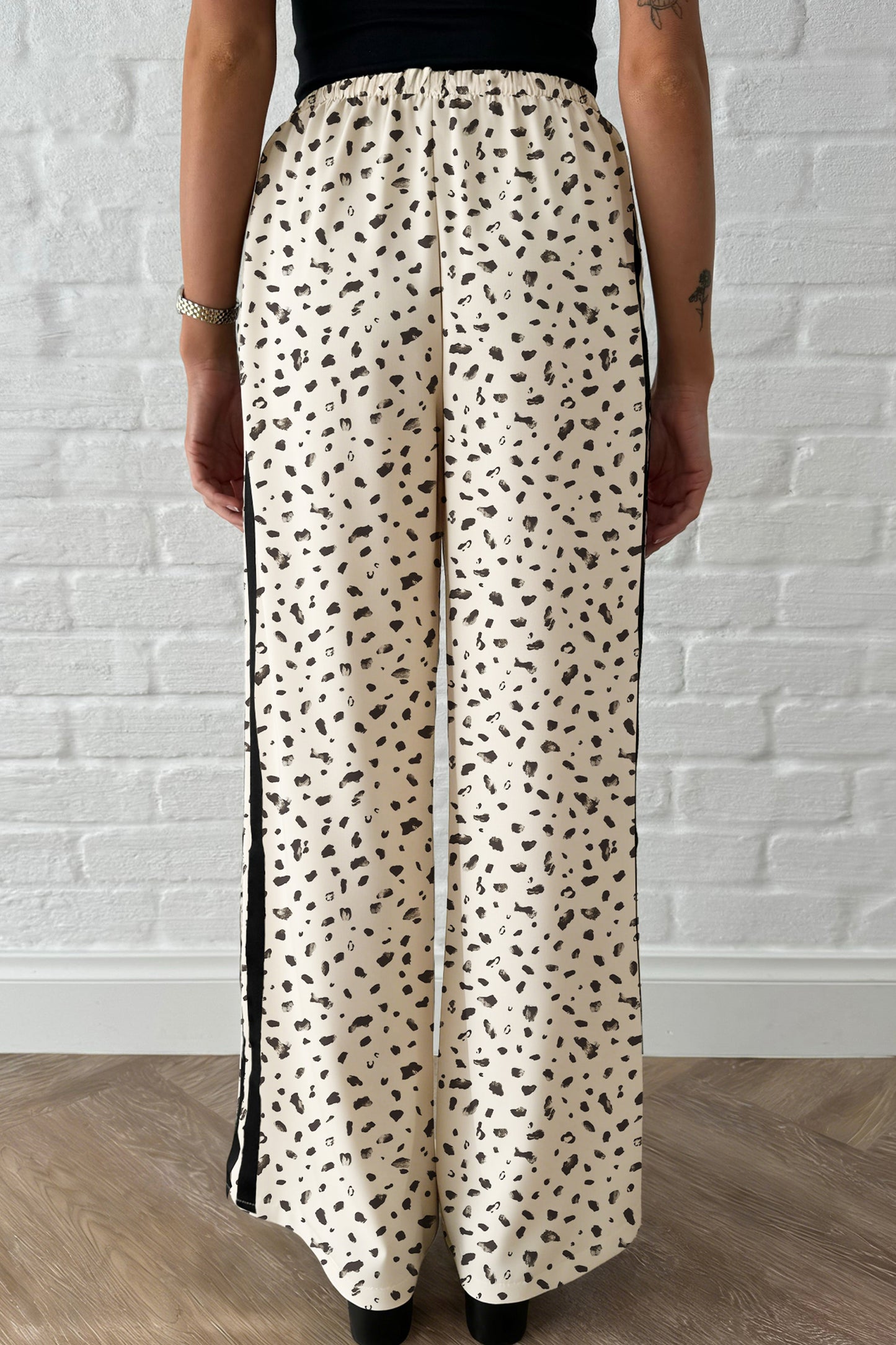 Beige Leopard Print Drawstring Pants