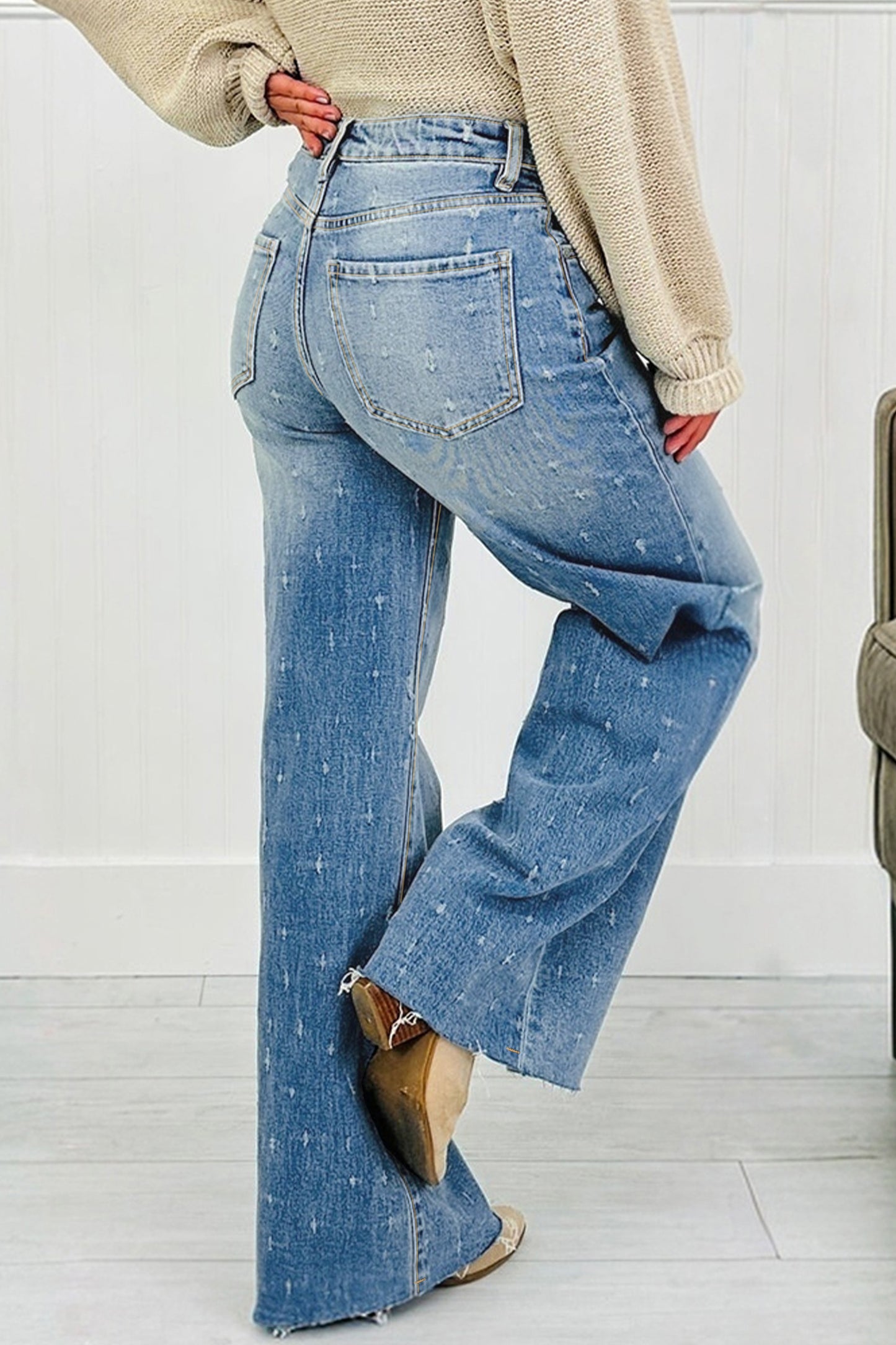 Distressed Raw Hem Jeans