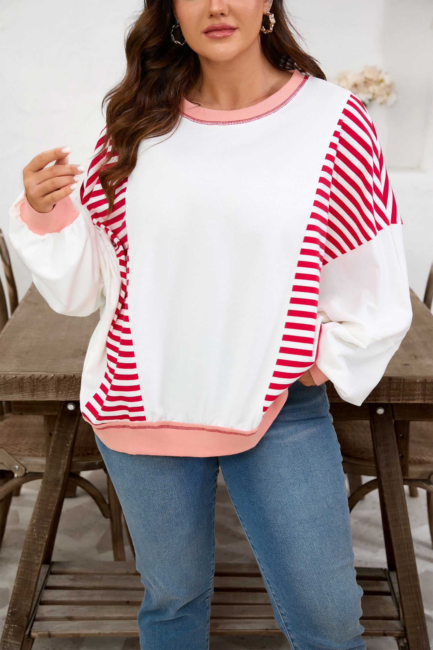 Red Stripe Plus Sweatshirt