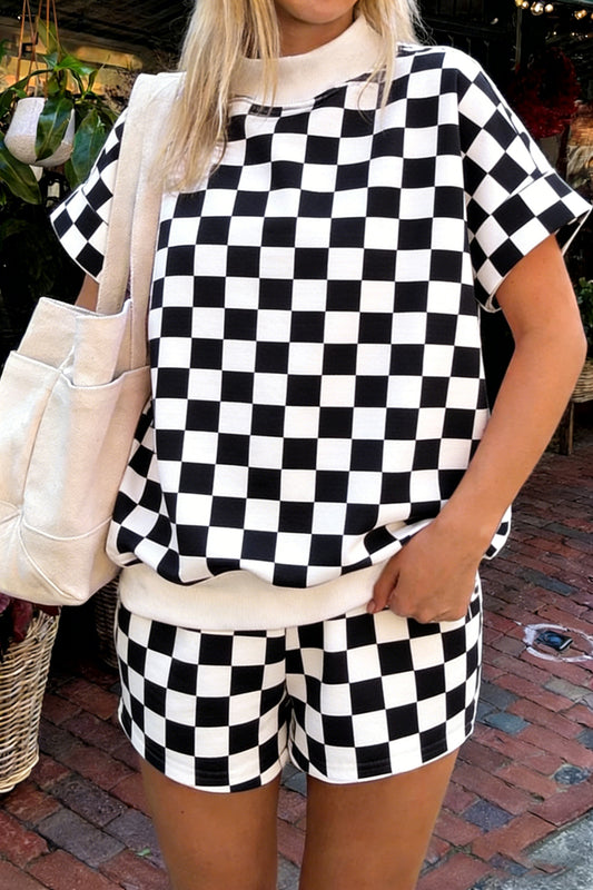 Black Checkered Short Set