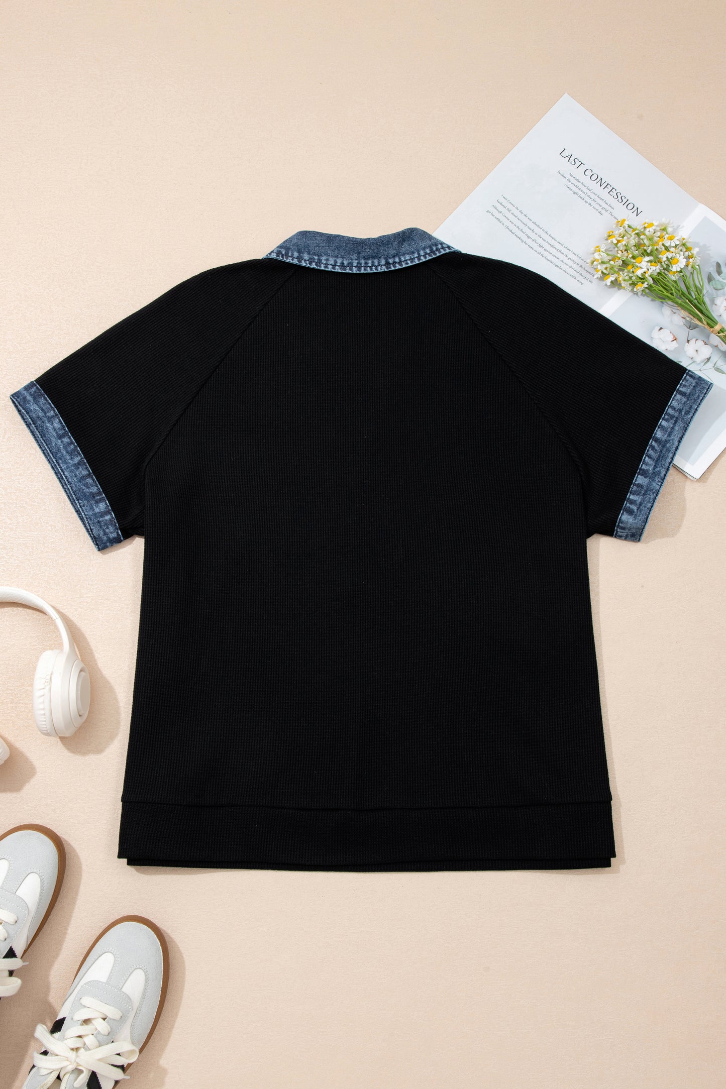 Black Denim Patchwork Tee