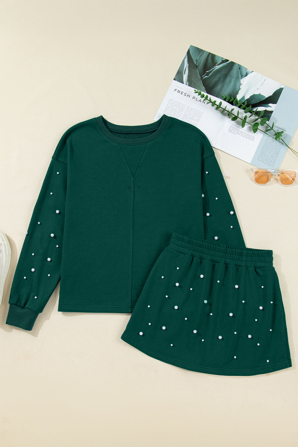 Pearly Green Mini Skirt Set