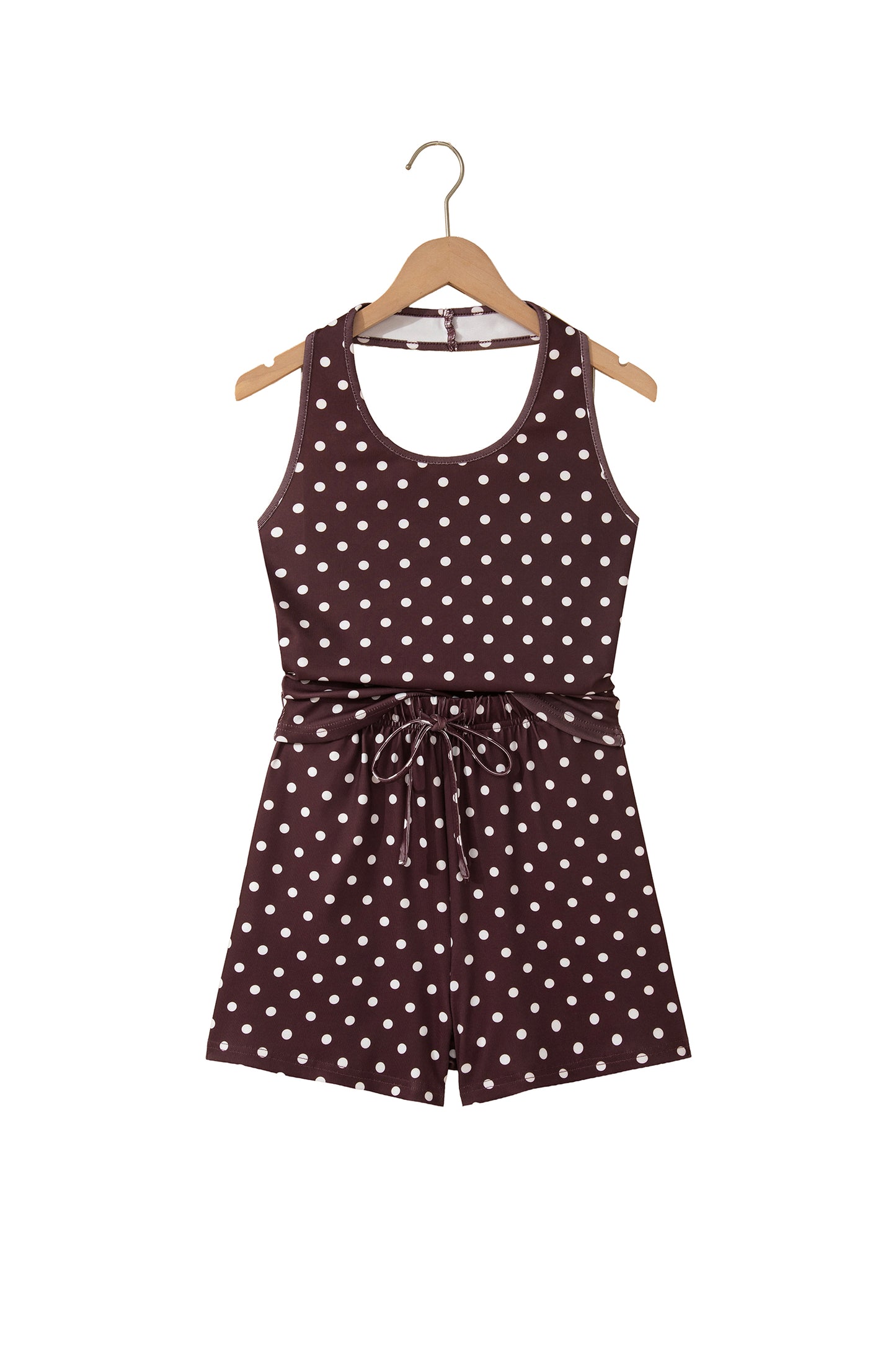 Brown Polka Dot Halter Short Set
