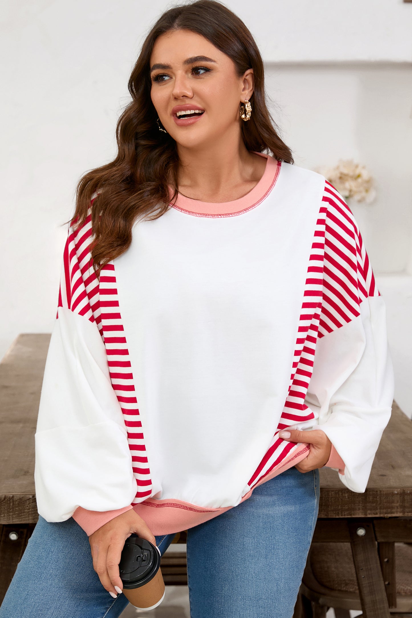 Red Stripe Plus Sweatshirt
