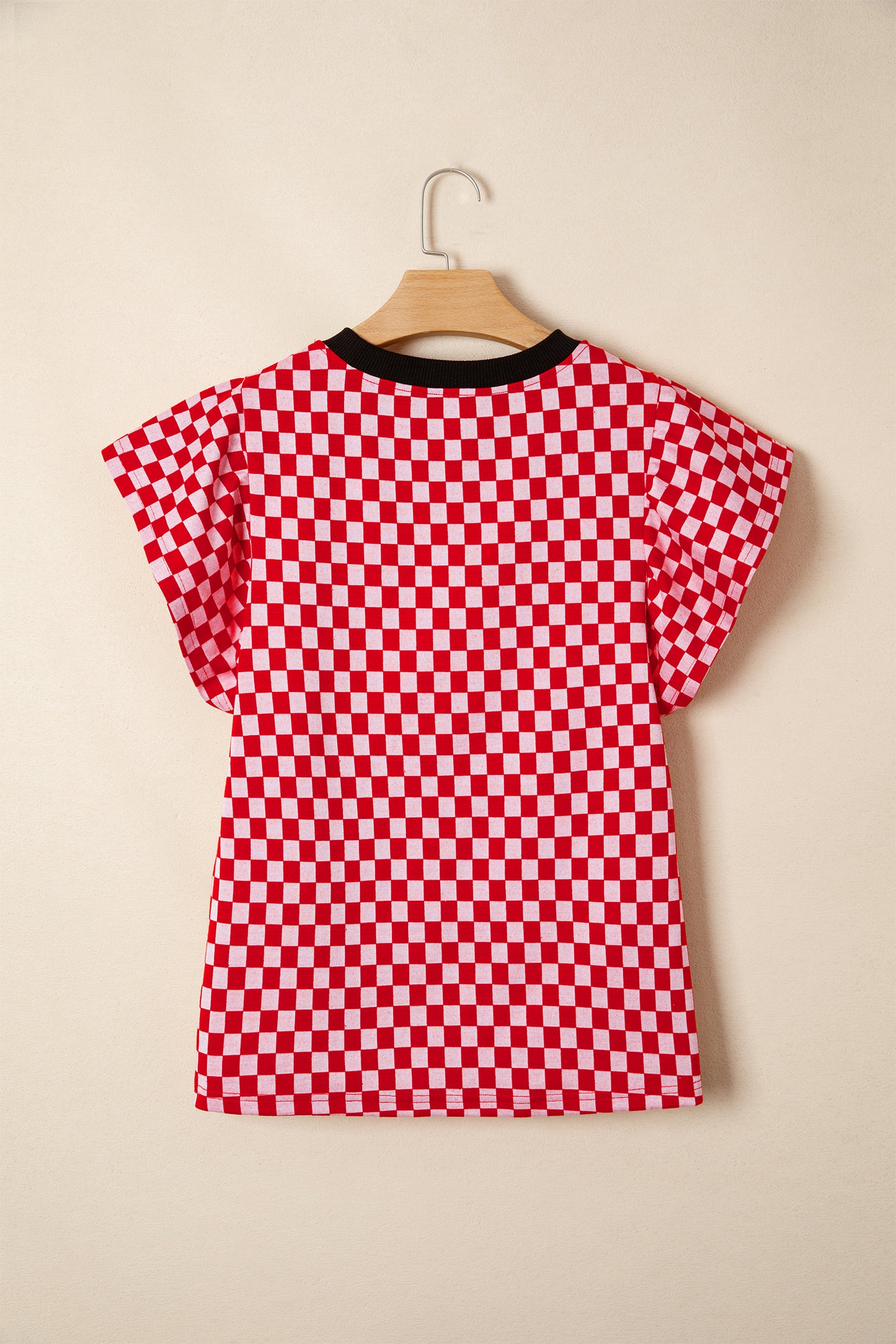 Red Checkered Ruffle Sleeve Top