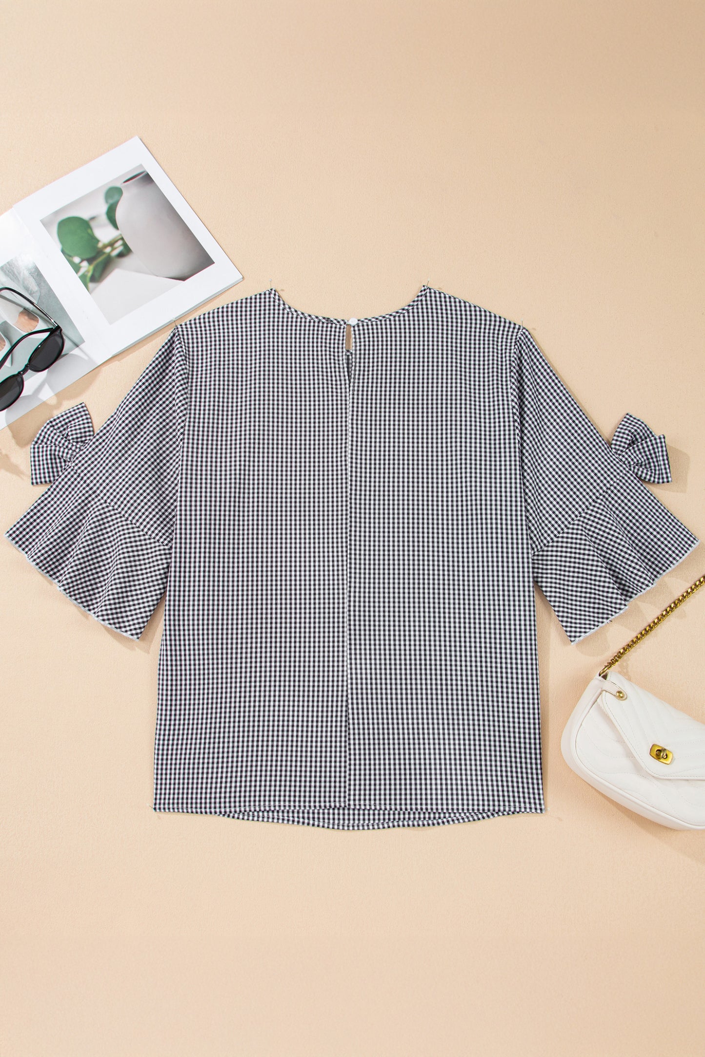 Black Bow Bell Sleeve Blouse