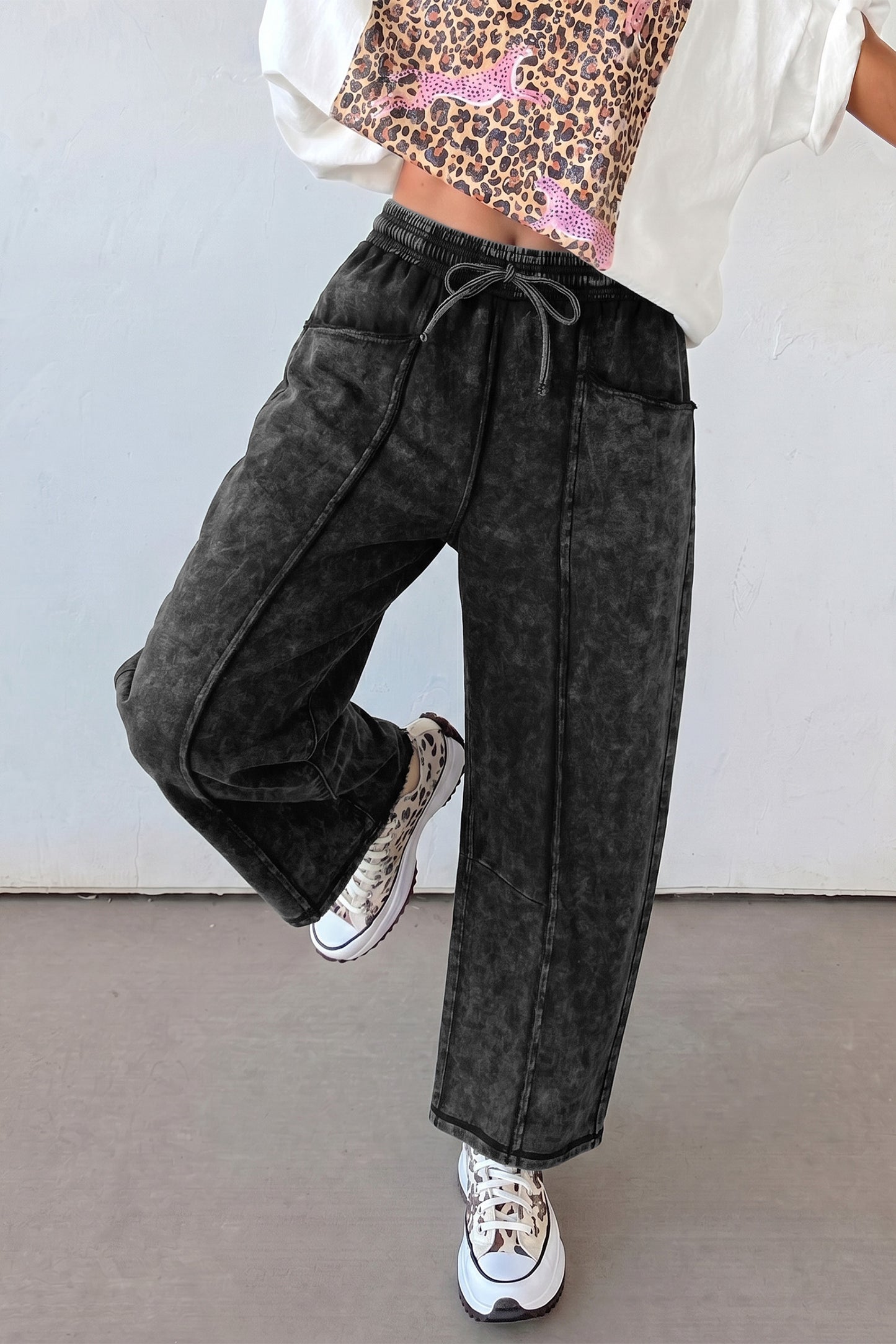 Black Mineral Wash  Barrel Pants