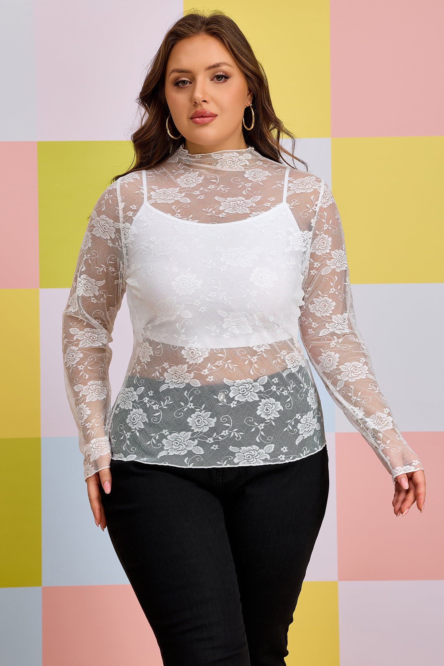 White Mesh plus size Top