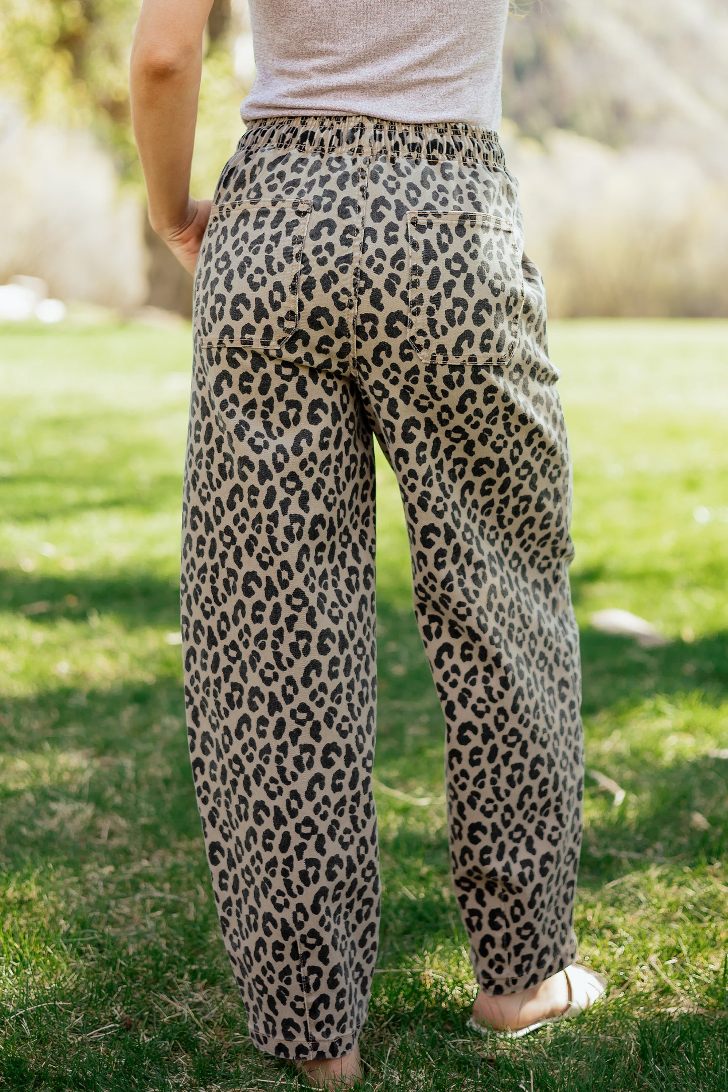 Leopard Print Drawstring Loose Denim Pants
