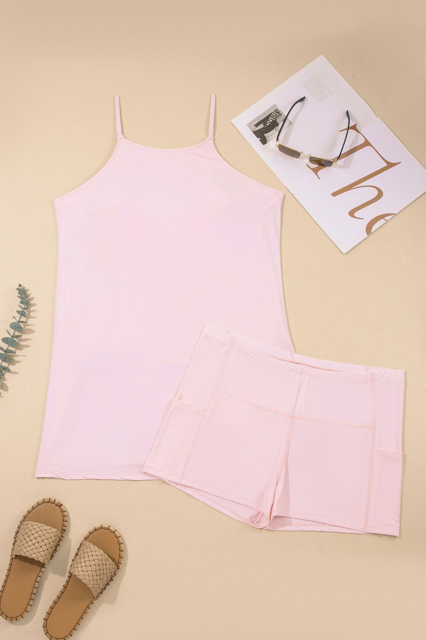 Pink Plus Size Build-in Shorts Sleeveless Dress