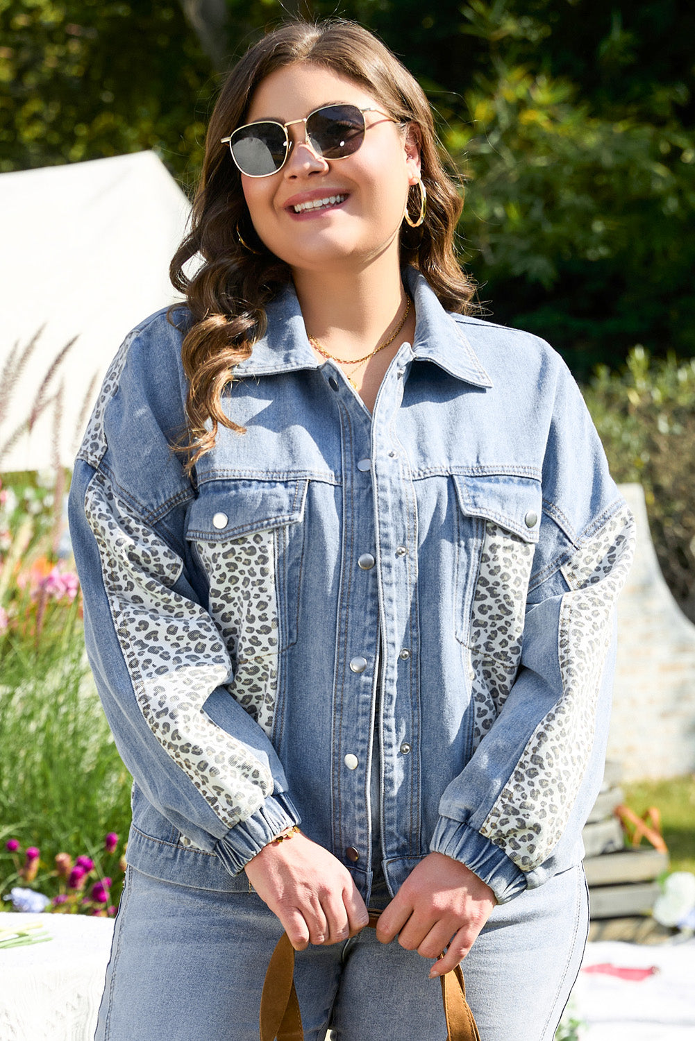 Blue Leopard Plus Denim Jacket