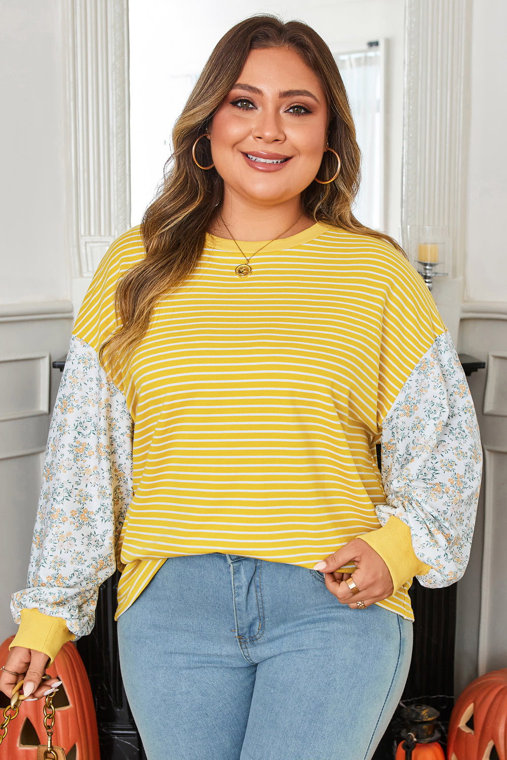 Yellow Stripe Striped Plus Size Top