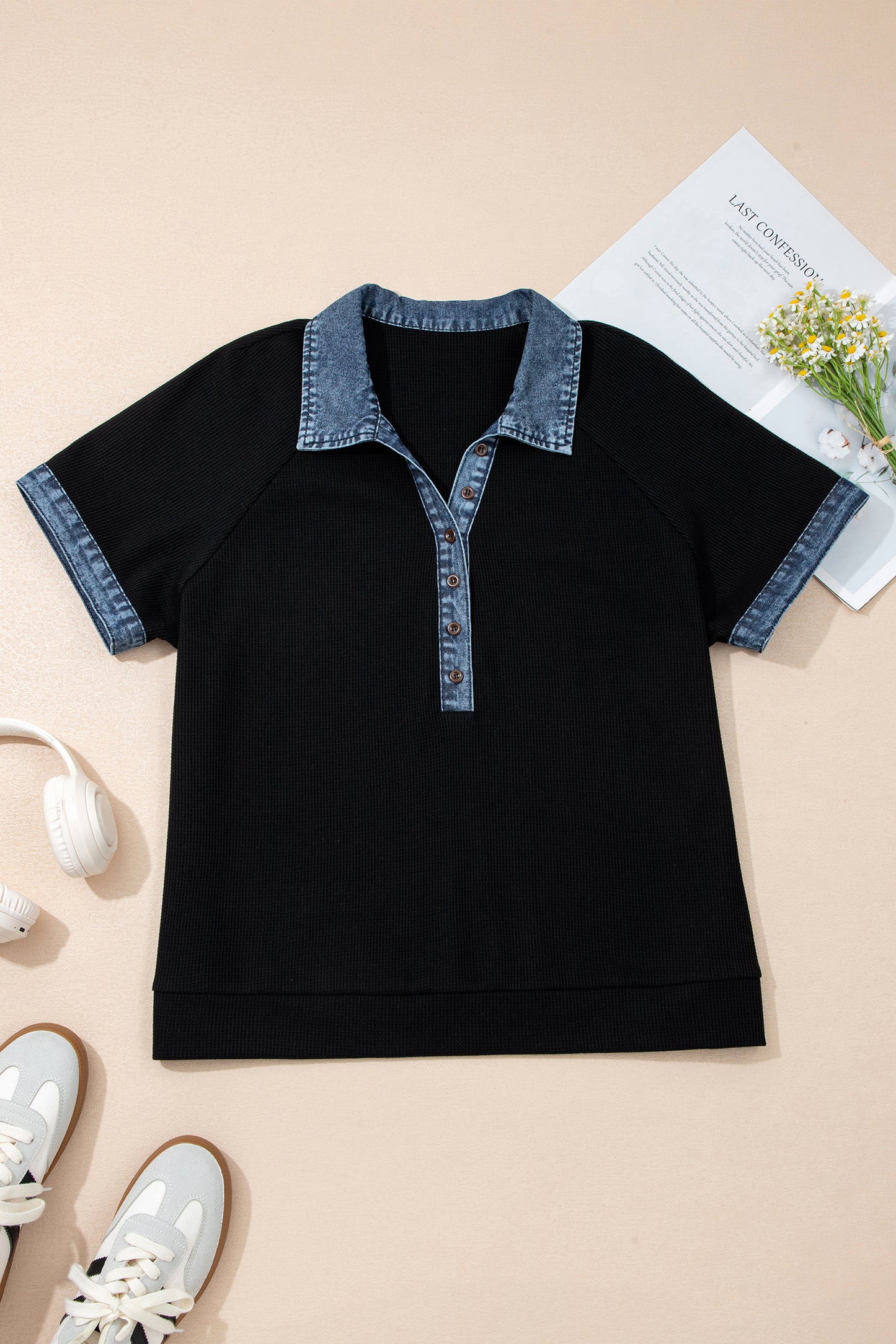Black Denim Patchwork Tee
