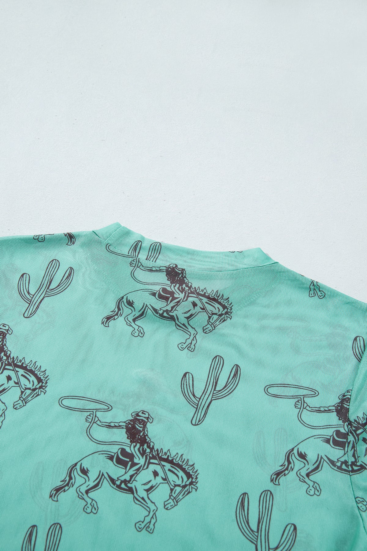 Turquoise Western Mesh Top