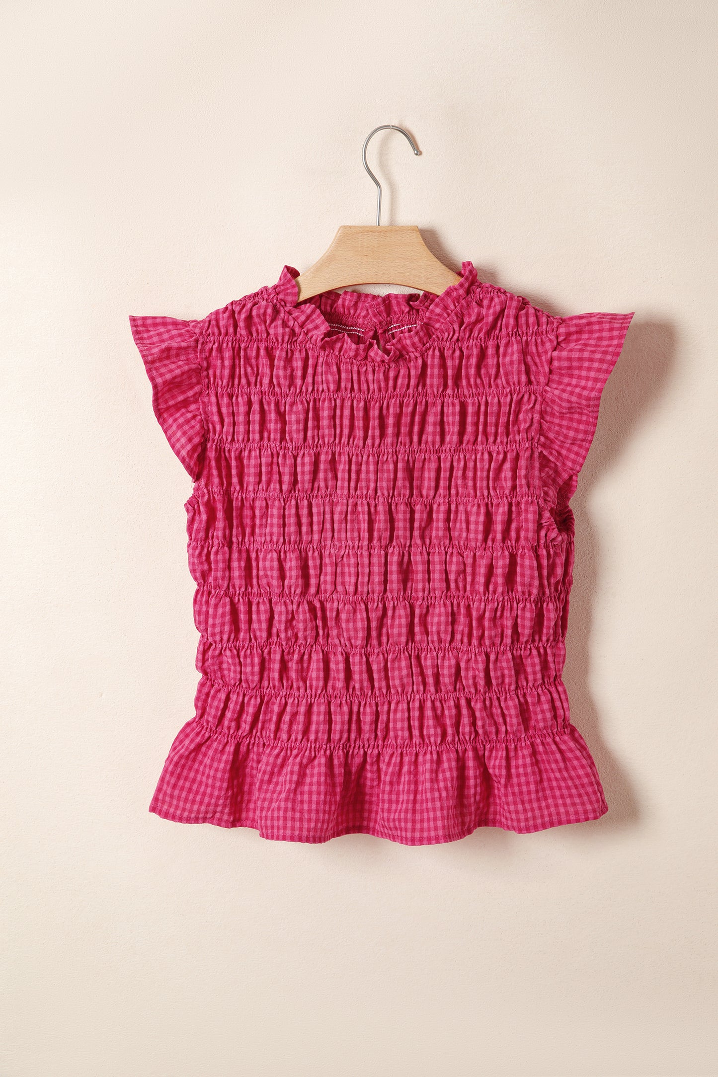 Red Plaid Ruffle Trim Tank Top